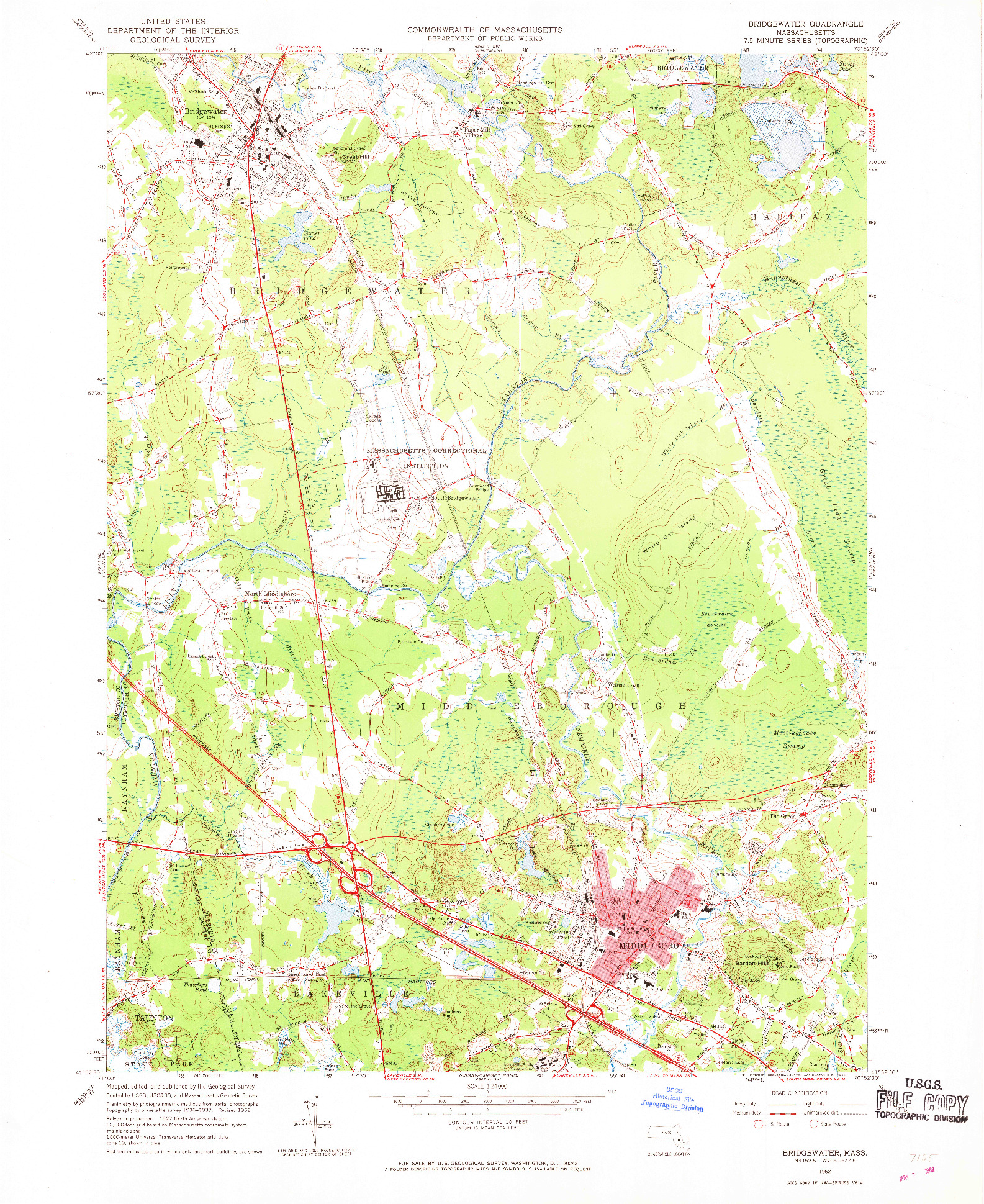 USGS 1:24000-SCALE QUADRANGLE FOR BRIDGEWATER, MA 1962