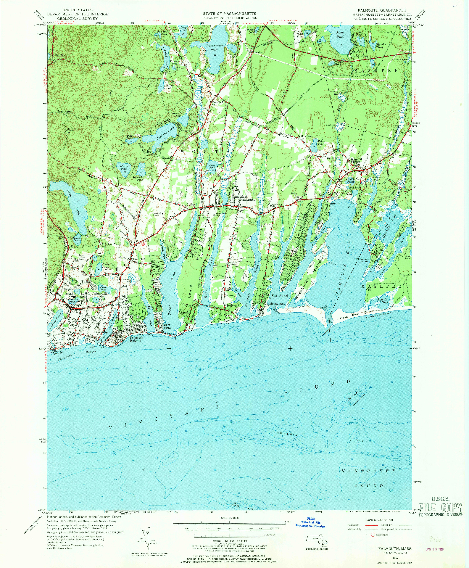 USGS 1:24000-SCALE QUADRANGLE FOR FALMOUTH, MA 1957