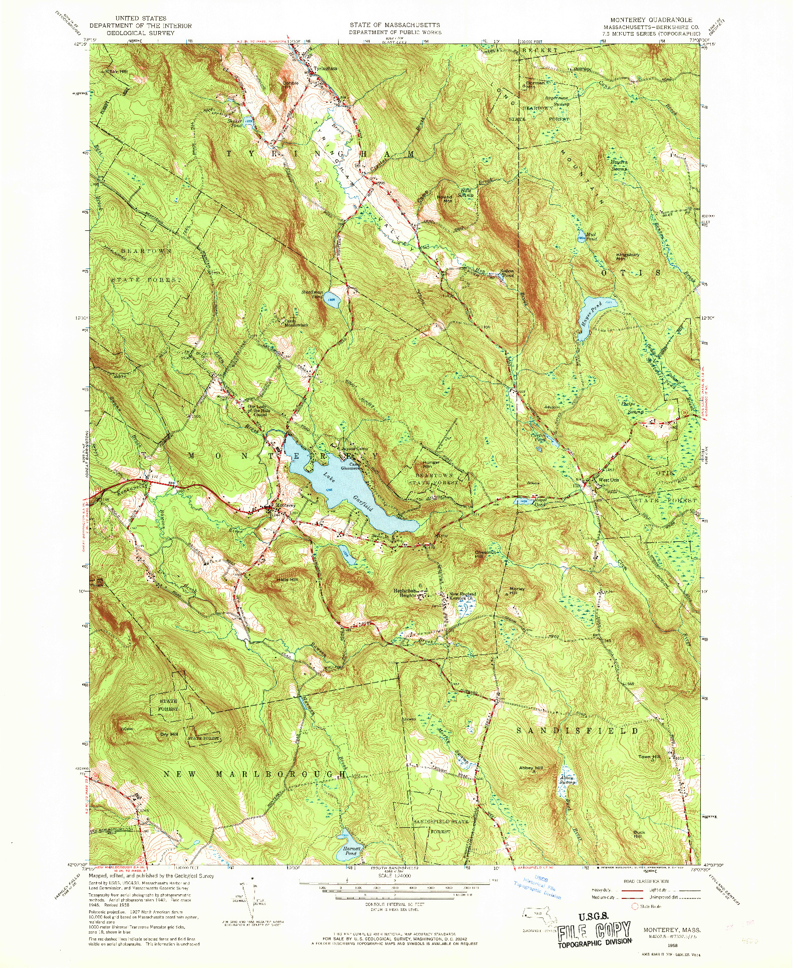 USGS 1:24000-SCALE QUADRANGLE FOR MONTEREY, MA 1958