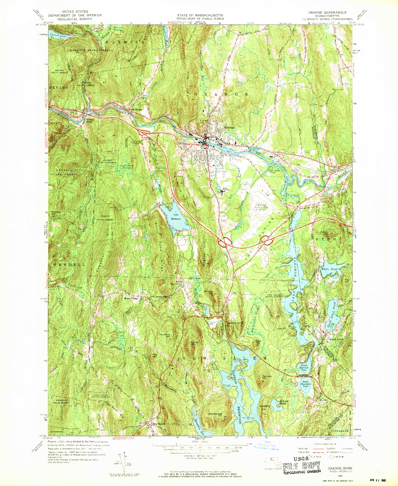USGS 1:24000-SCALE QUADRANGLE FOR ORANGE, MA 1961