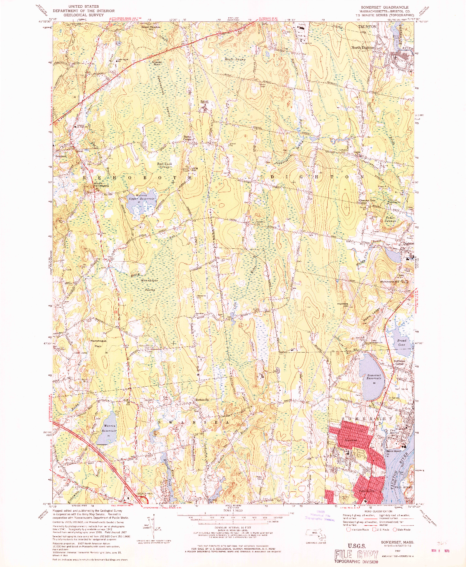 USGS 1:24000-SCALE QUADRANGLE FOR SOMERSET, MA 1967