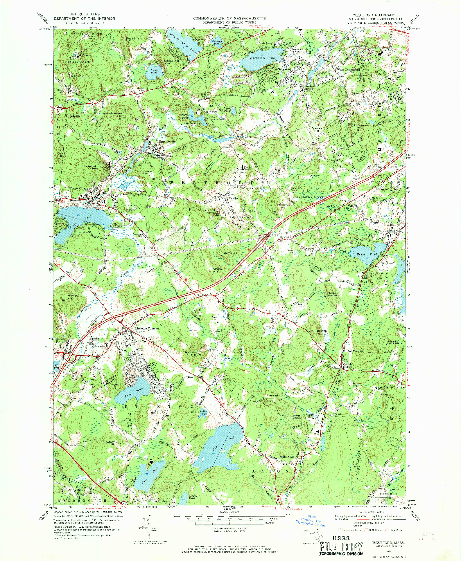 USGS 1:24000-SCALE QUADRANGLE FOR WESTFORD, MA 1966