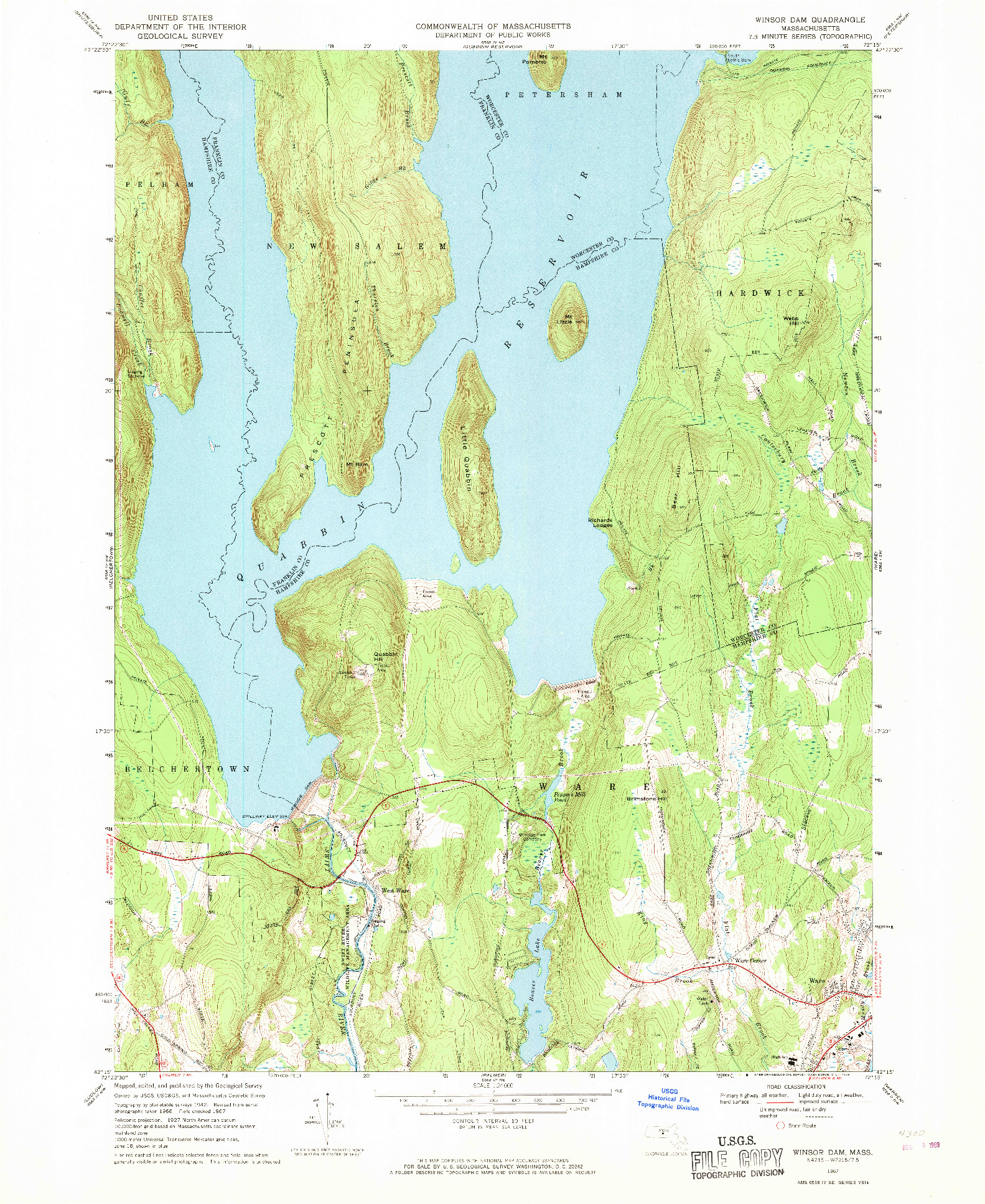 USGS 1:24000-SCALE QUADRANGLE FOR WINSOR DAM, MA 1967