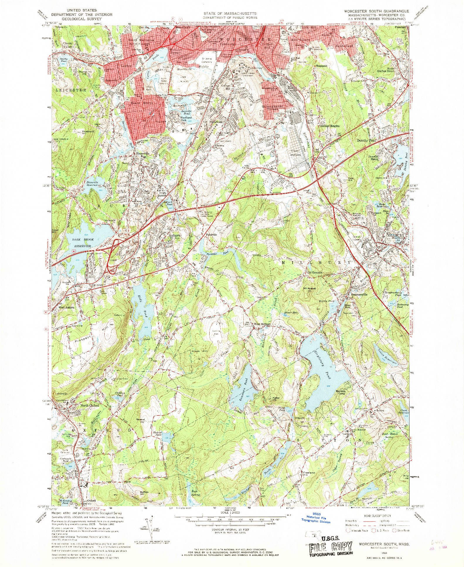 USGS 1:24000-SCALE QUADRANGLE FOR WORCESTER SOUTH, MA 1960