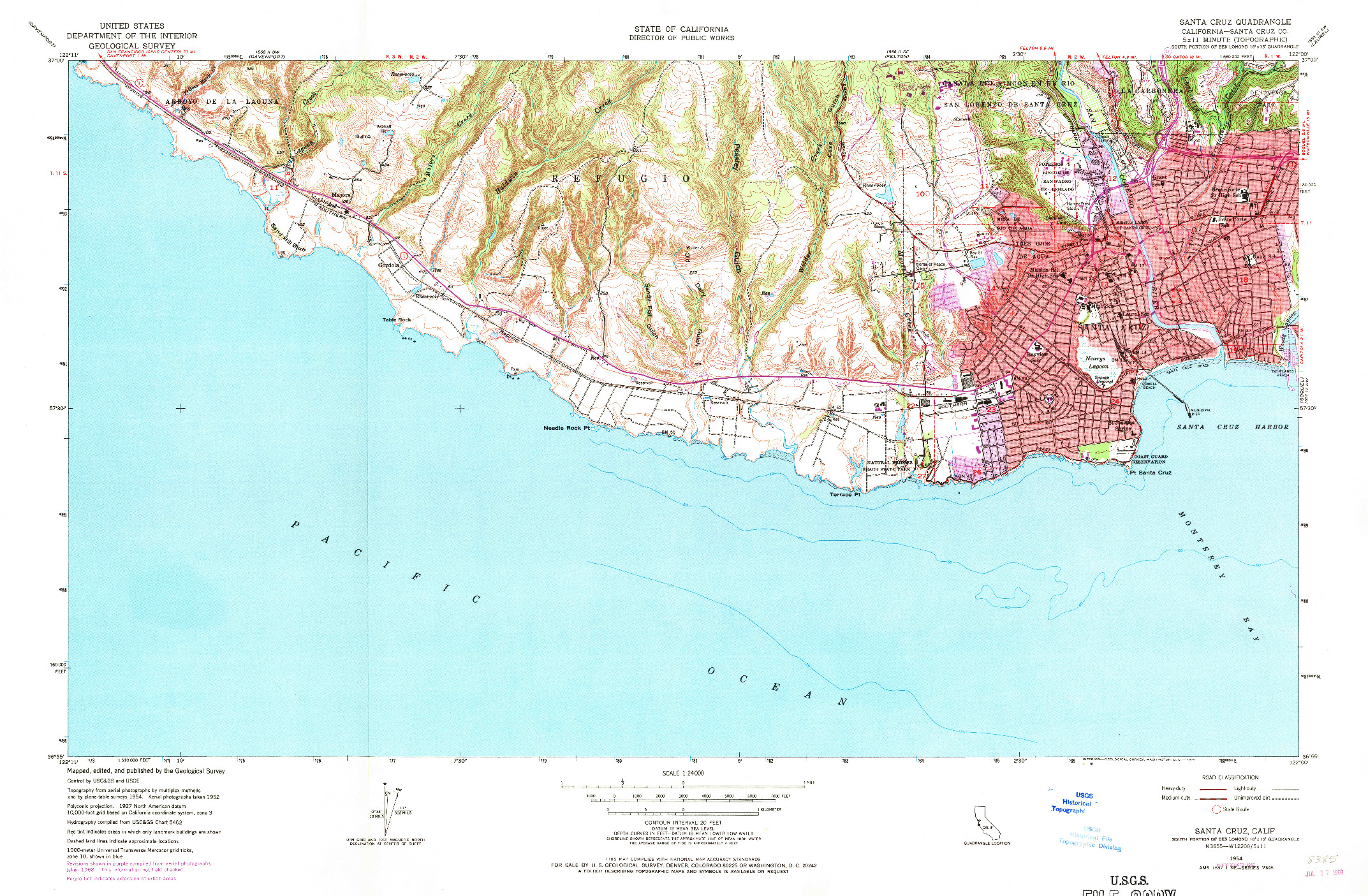 USGS 1:24000-SCALE QUADRANGLE FOR SANTA CRUZ, CA 1954