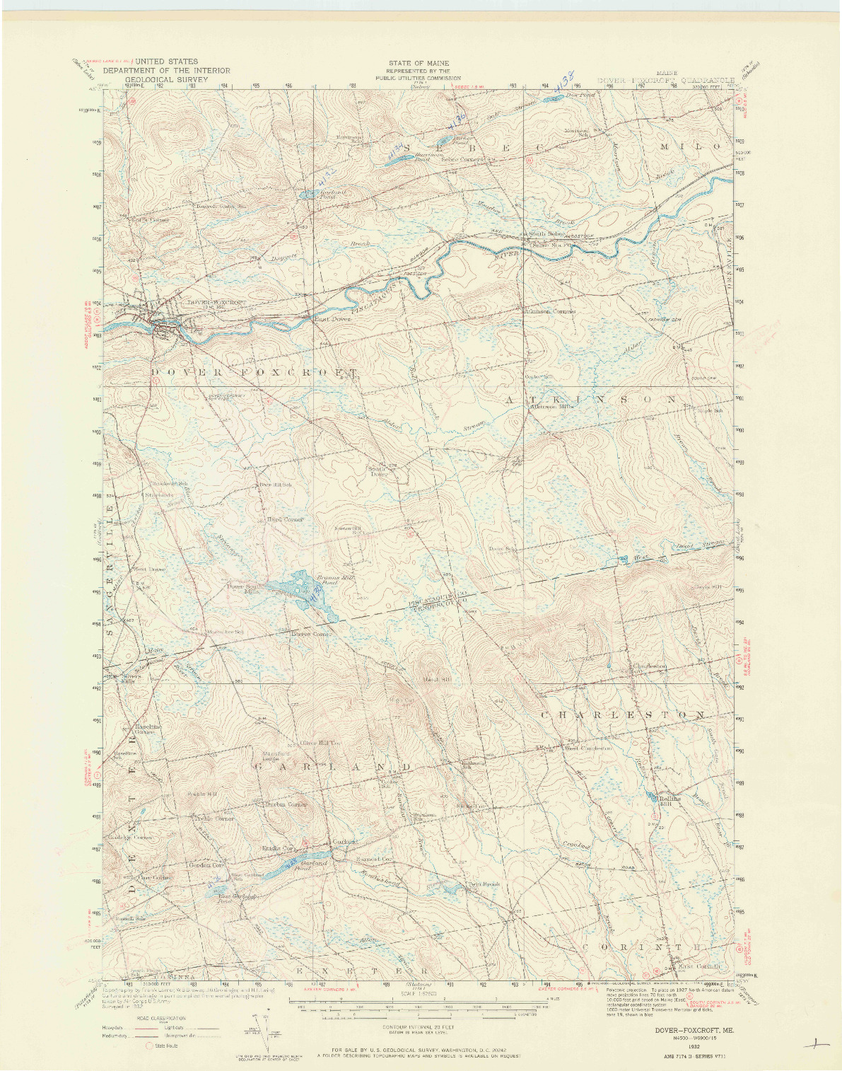 USGS 1:62500-SCALE QUADRANGLE FOR DOVER-FOXCROFT, ME 1932