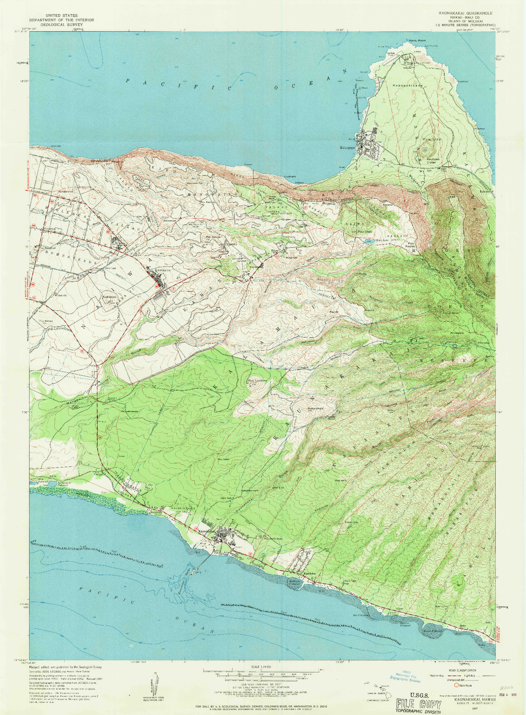USGS 1:24000-SCALE QUADRANGLE FOR KAUNAKAKAI, HI 1967