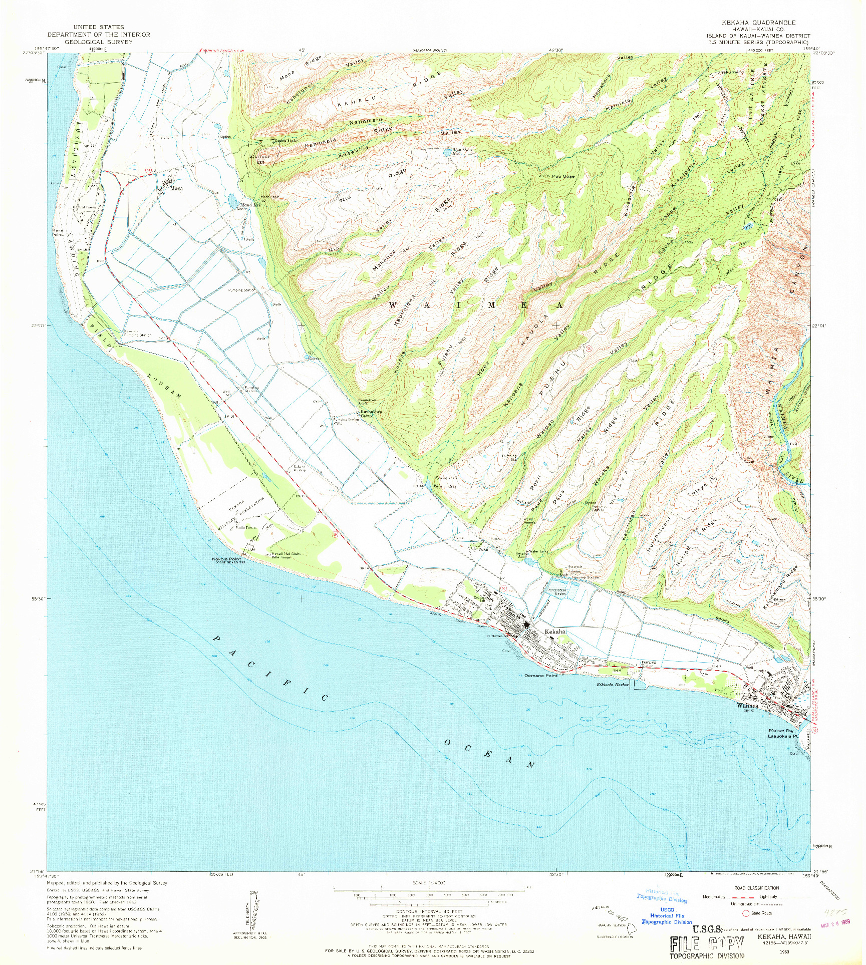 USGS 1:24000-SCALE QUADRANGLE FOR KEKAHA, HI 1963