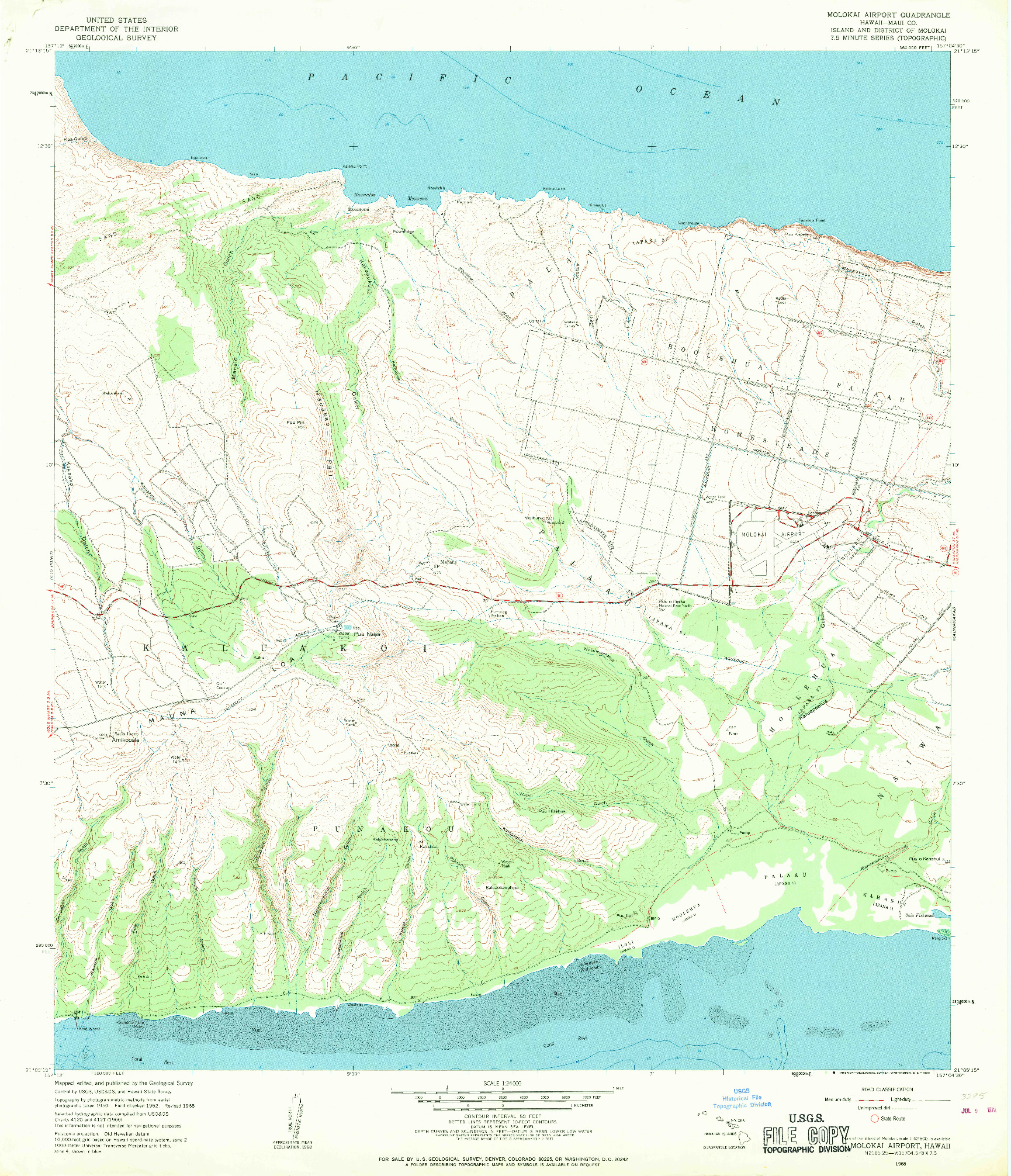 USGS 1:24000-SCALE QUADRANGLE FOR MOLOKAI AIRPORT, HI 1968