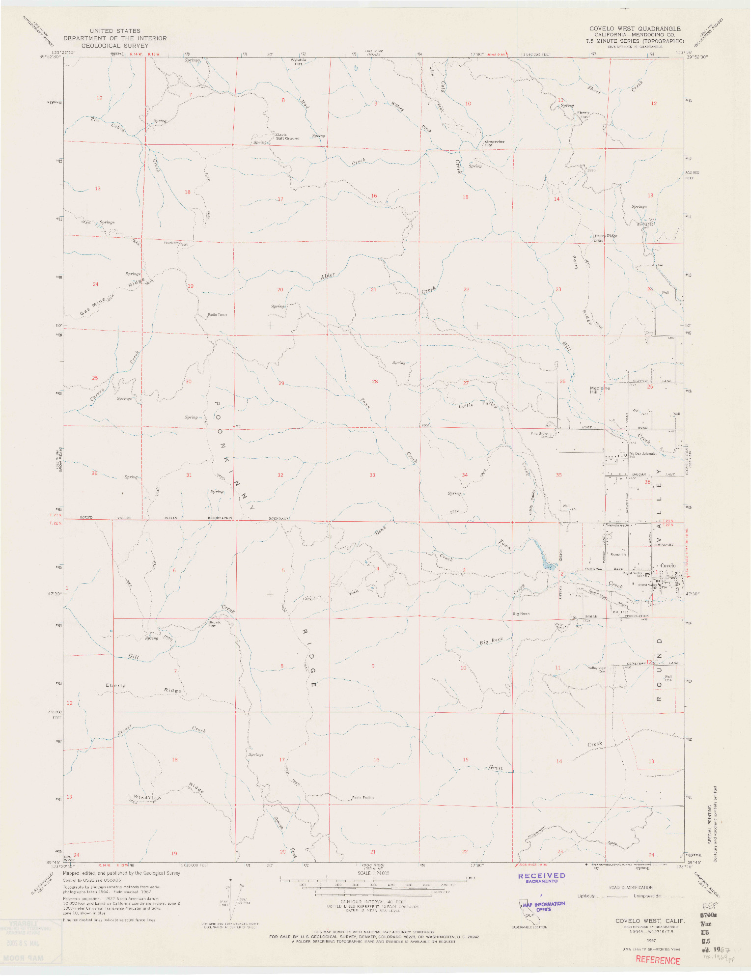 USGS 1:24000-SCALE QUADRANGLE FOR COVELO WEST, CA 1967