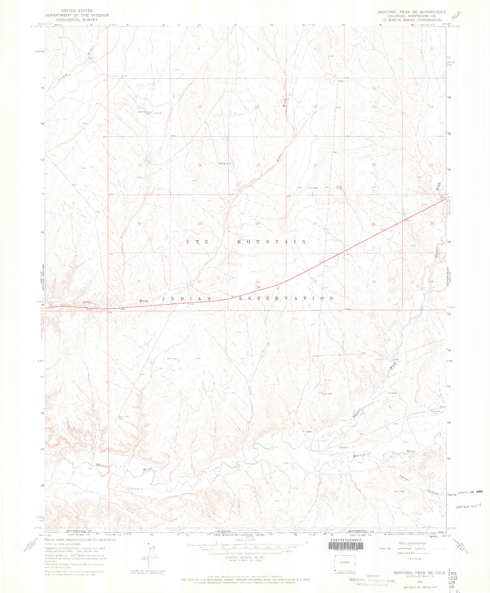 USGS 1:24000-SCALE QUADRANGLE FOR SENTINEL PEAK SE, CO 1966