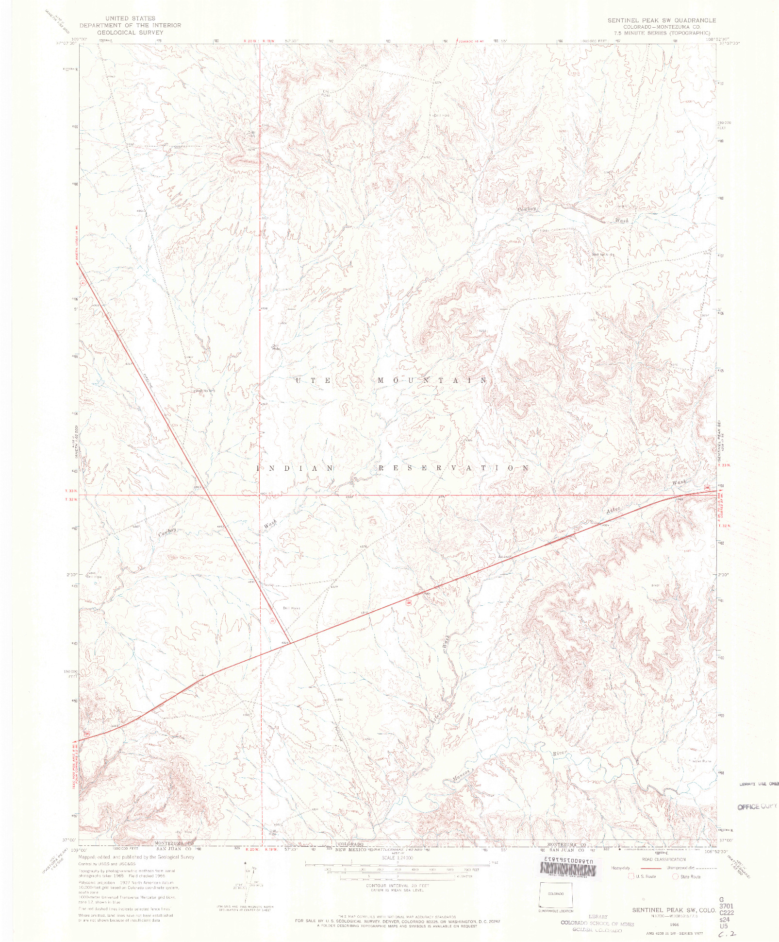 USGS 1:24000-SCALE QUADRANGLE FOR SENTINEL PEAK SW, CO 1966
