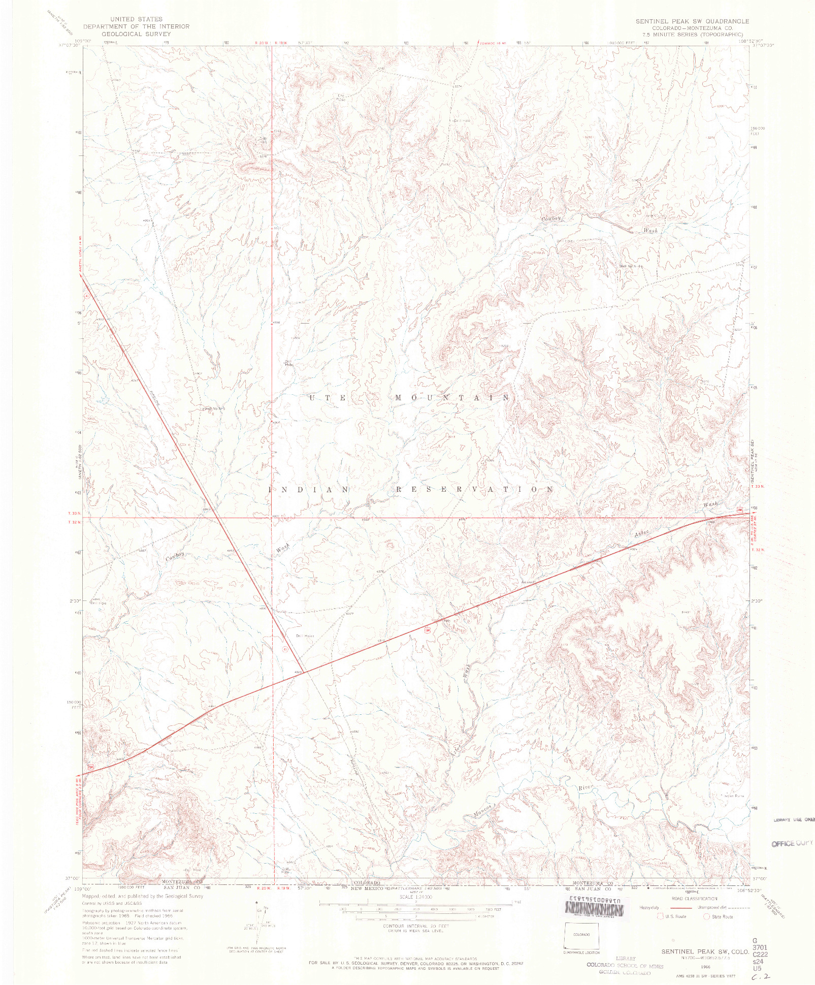 USGS 1:24000-SCALE QUADRANGLE FOR SENTINEL PEAK SW, CO 1966