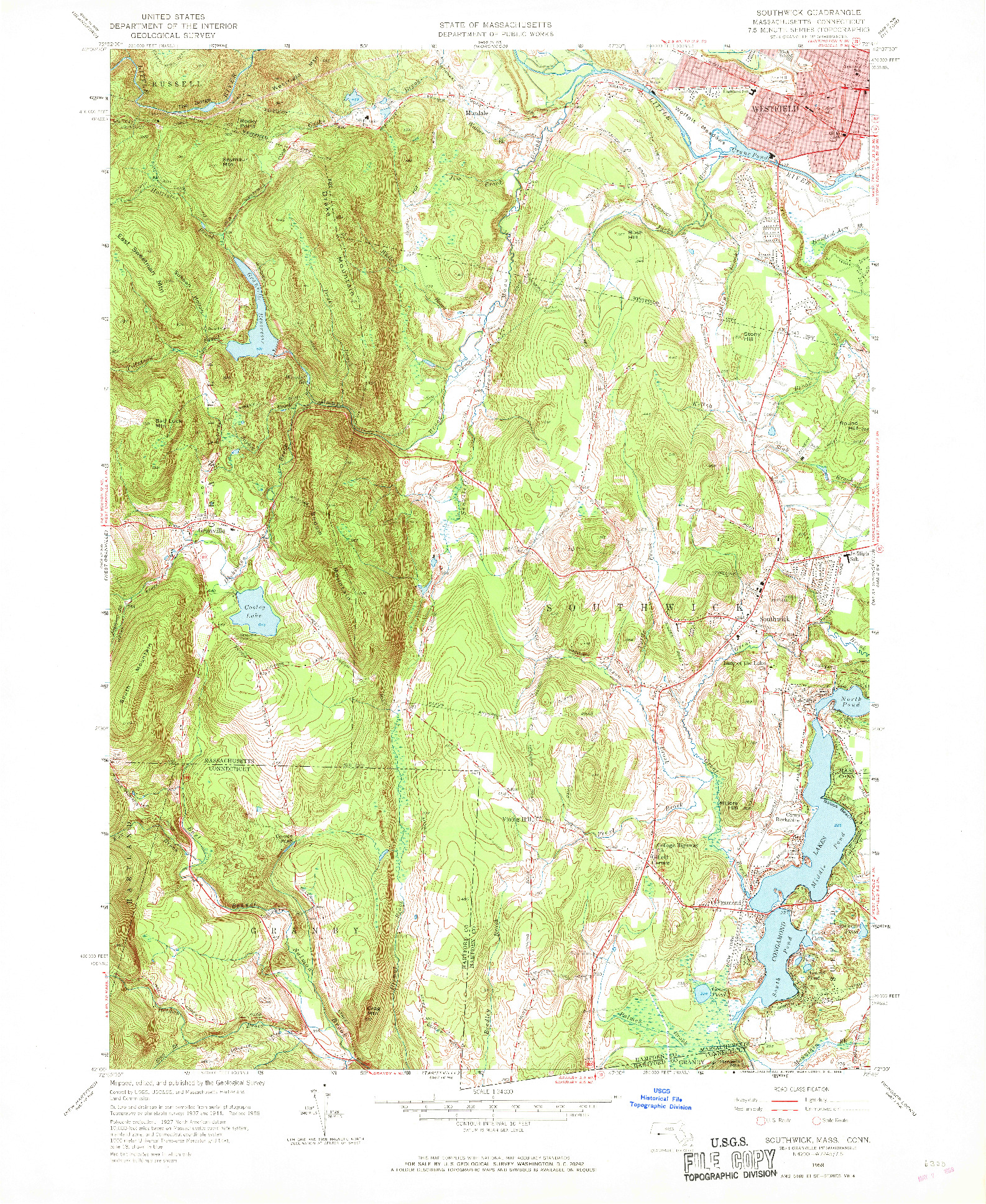 USGS 1:24000-SCALE QUADRANGLE FOR SOUTHWICK, MA 1958