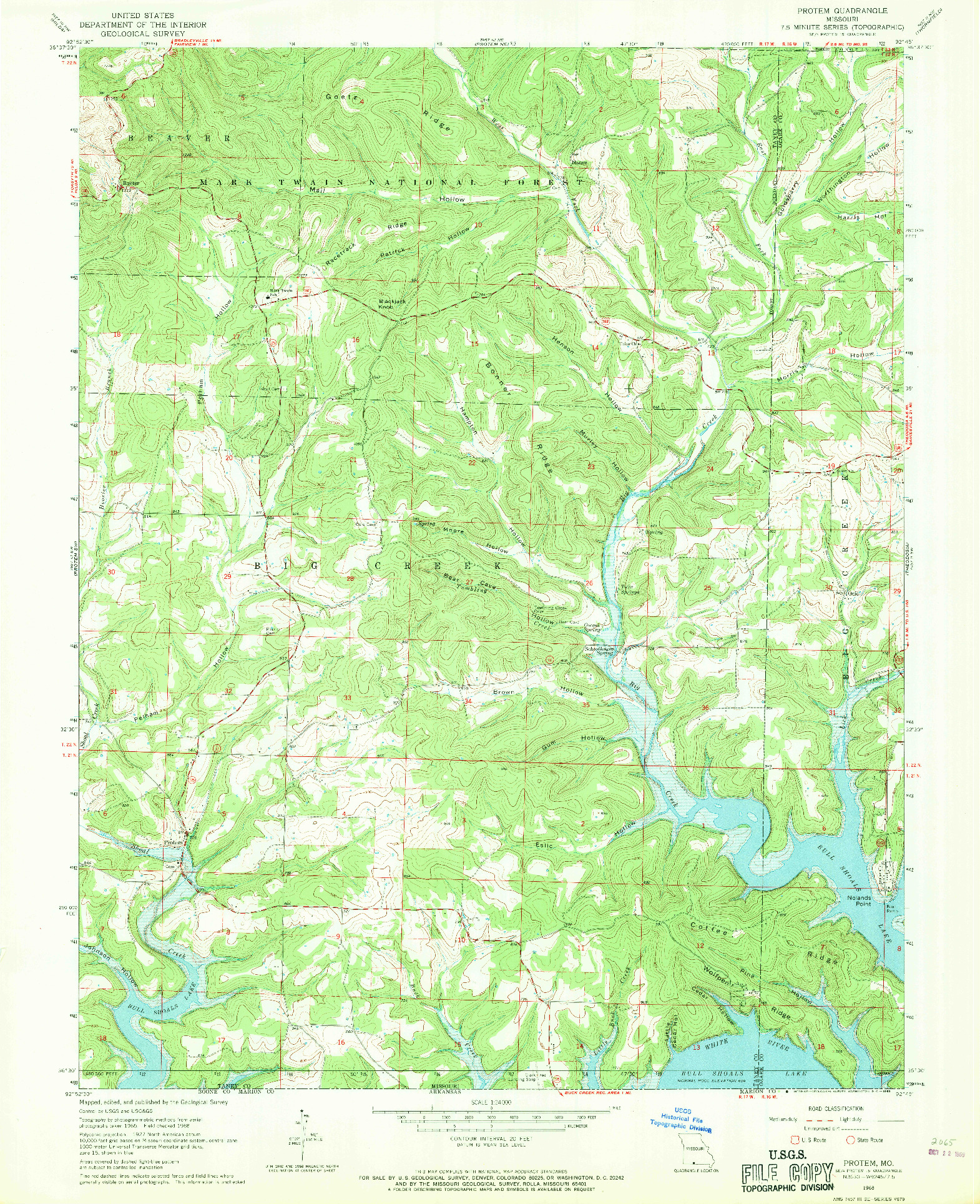 USGS 1:24000-SCALE QUADRANGLE FOR PROTEM, MO 1968
