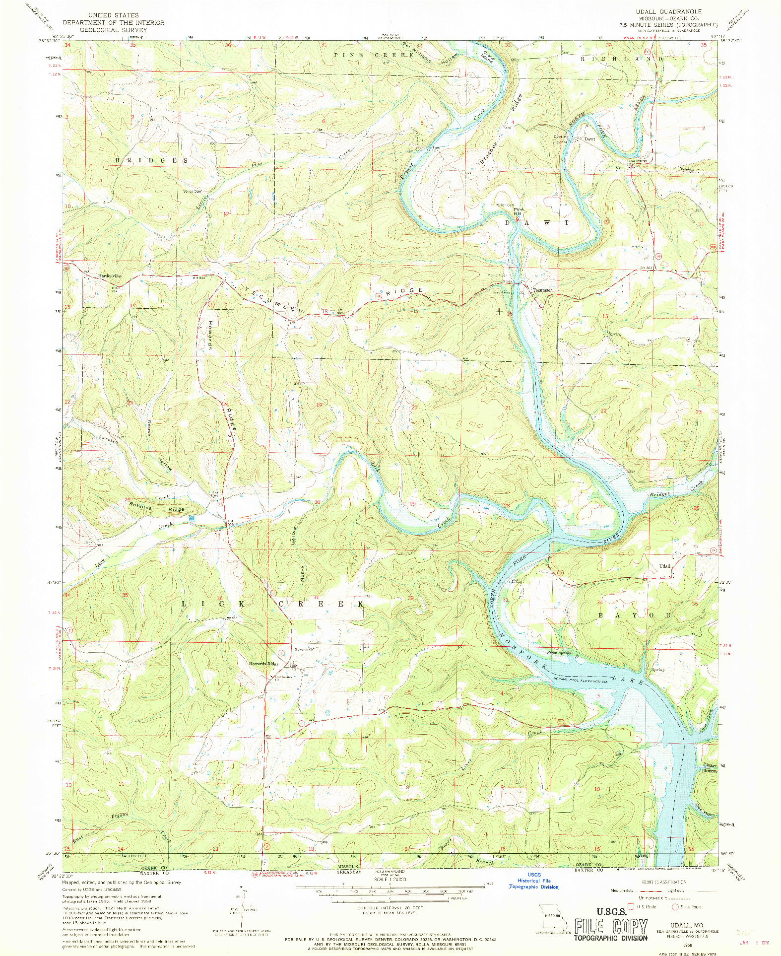 USGS 1:24000-SCALE QUADRANGLE FOR UDALL, MO 1968
