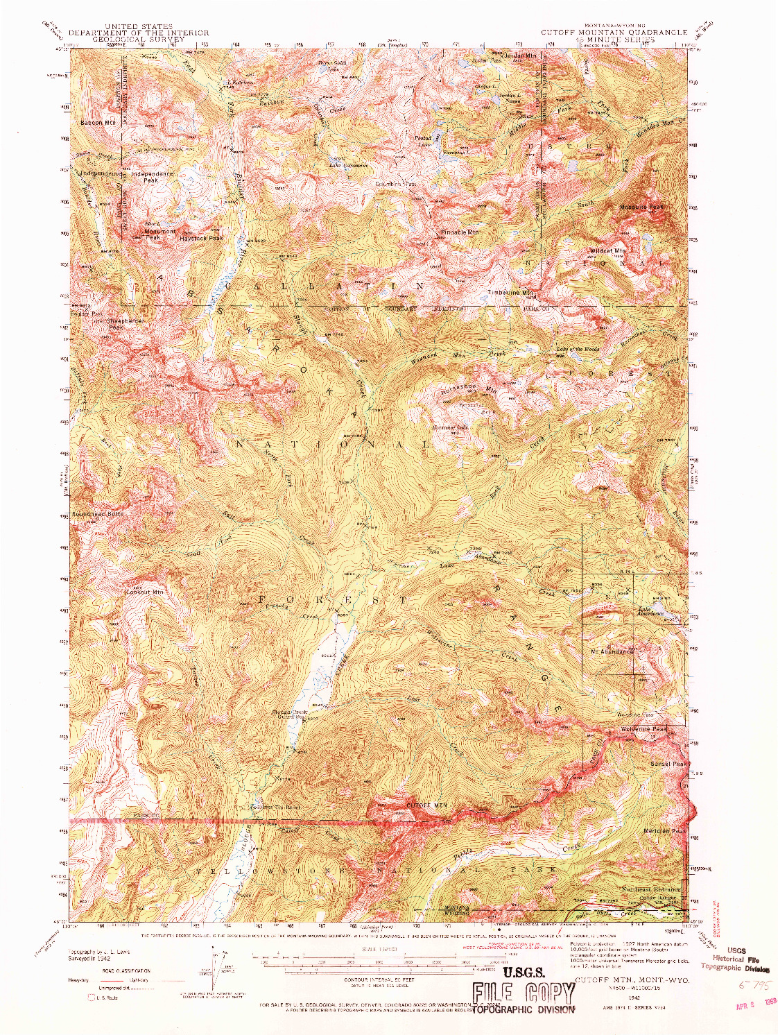 USGS 1:62500-SCALE QUADRANGLE FOR CUTOFF MTN, MT 1942