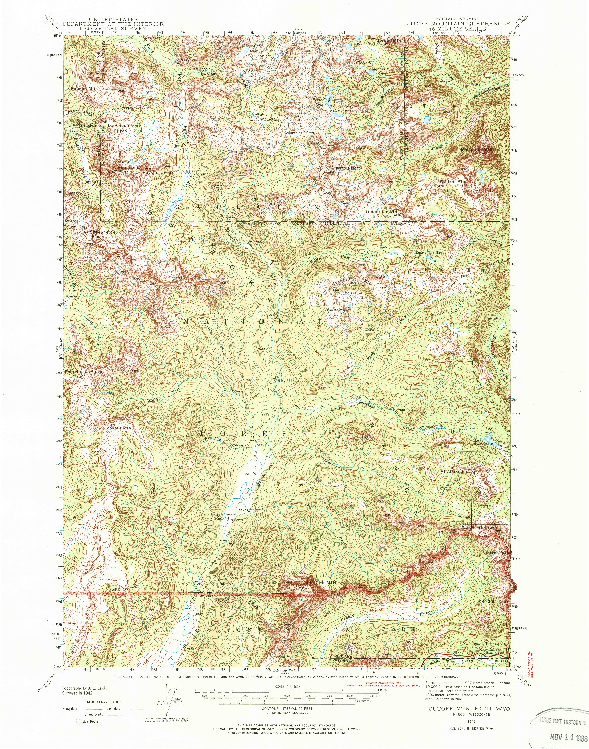 USGS 1:62500-SCALE QUADRANGLE FOR CUTOFF MTN, MT 1942