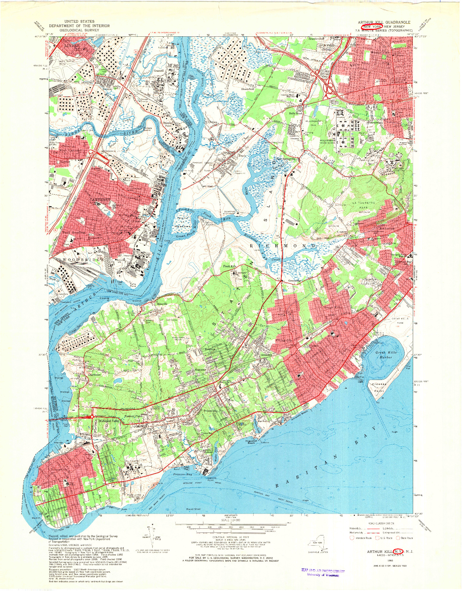 USGS 1:24000-SCALE QUADRANGLE FOR ARTHUR KILL, NY 1966