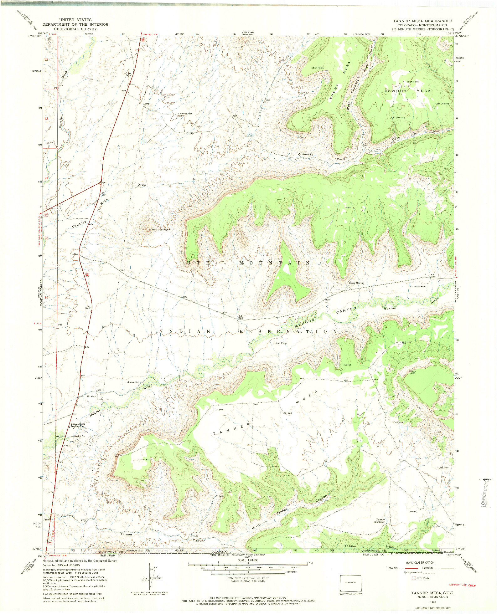 USGS 1:24000-SCALE QUADRANGLE FOR TANNER MESA, CO 1966