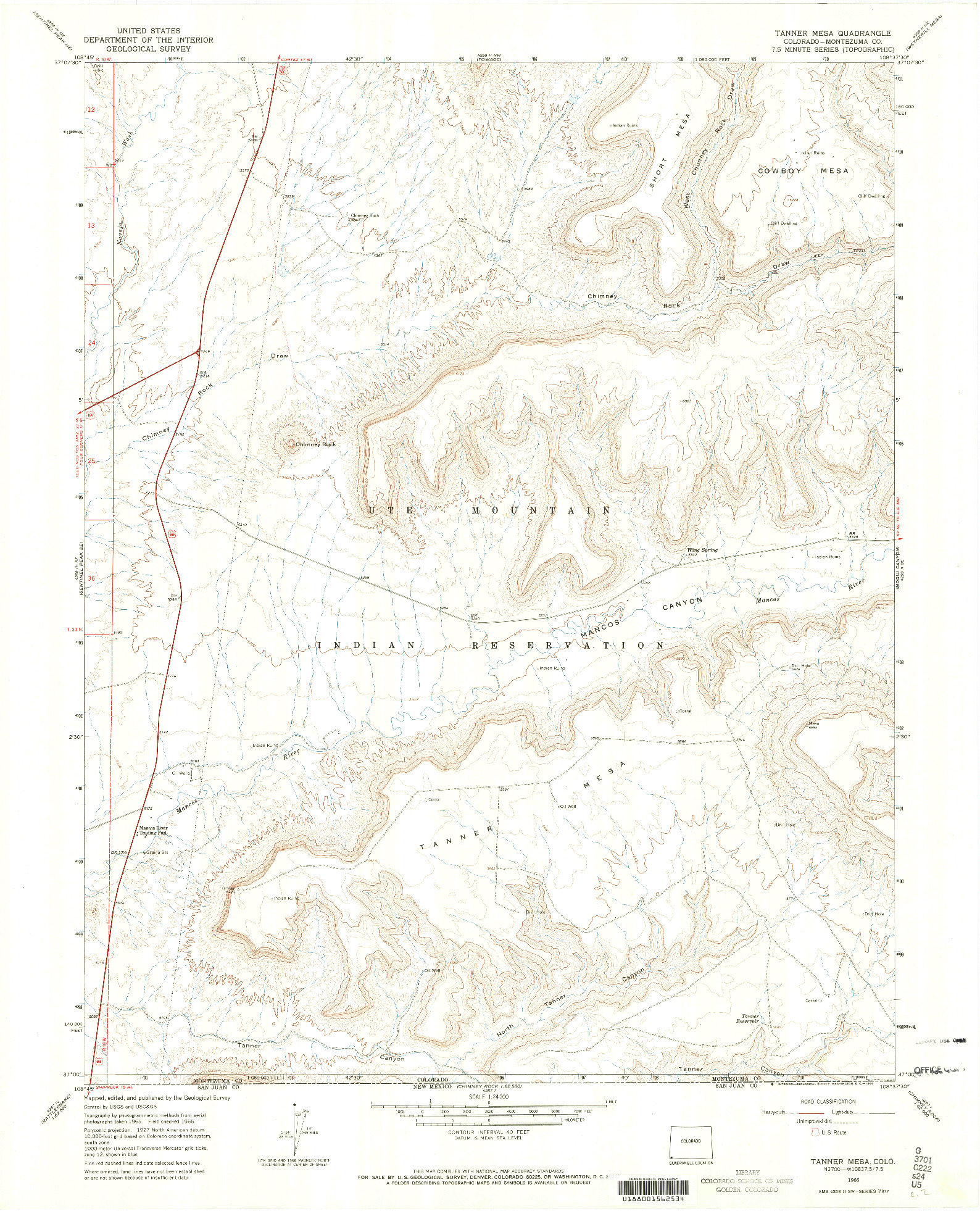 USGS 1:24000-SCALE QUADRANGLE FOR TANNER MESA, CO 1966