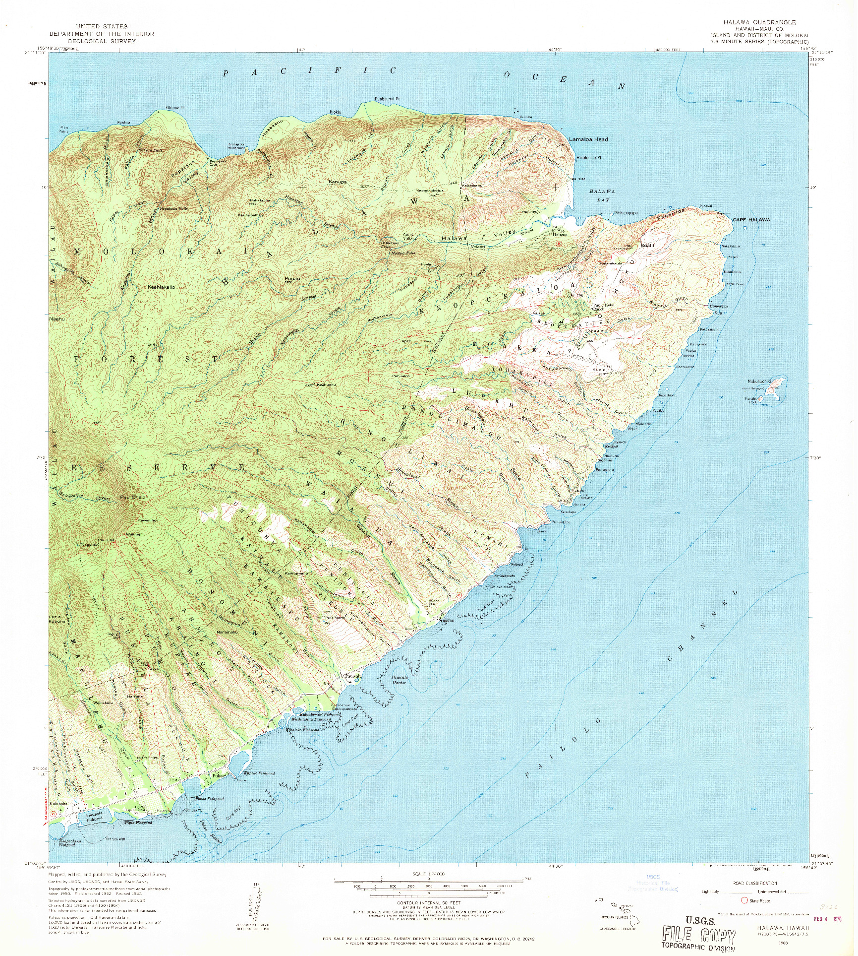 USGS 1:24000-SCALE QUADRANGLE FOR HALAWA, HI 1968