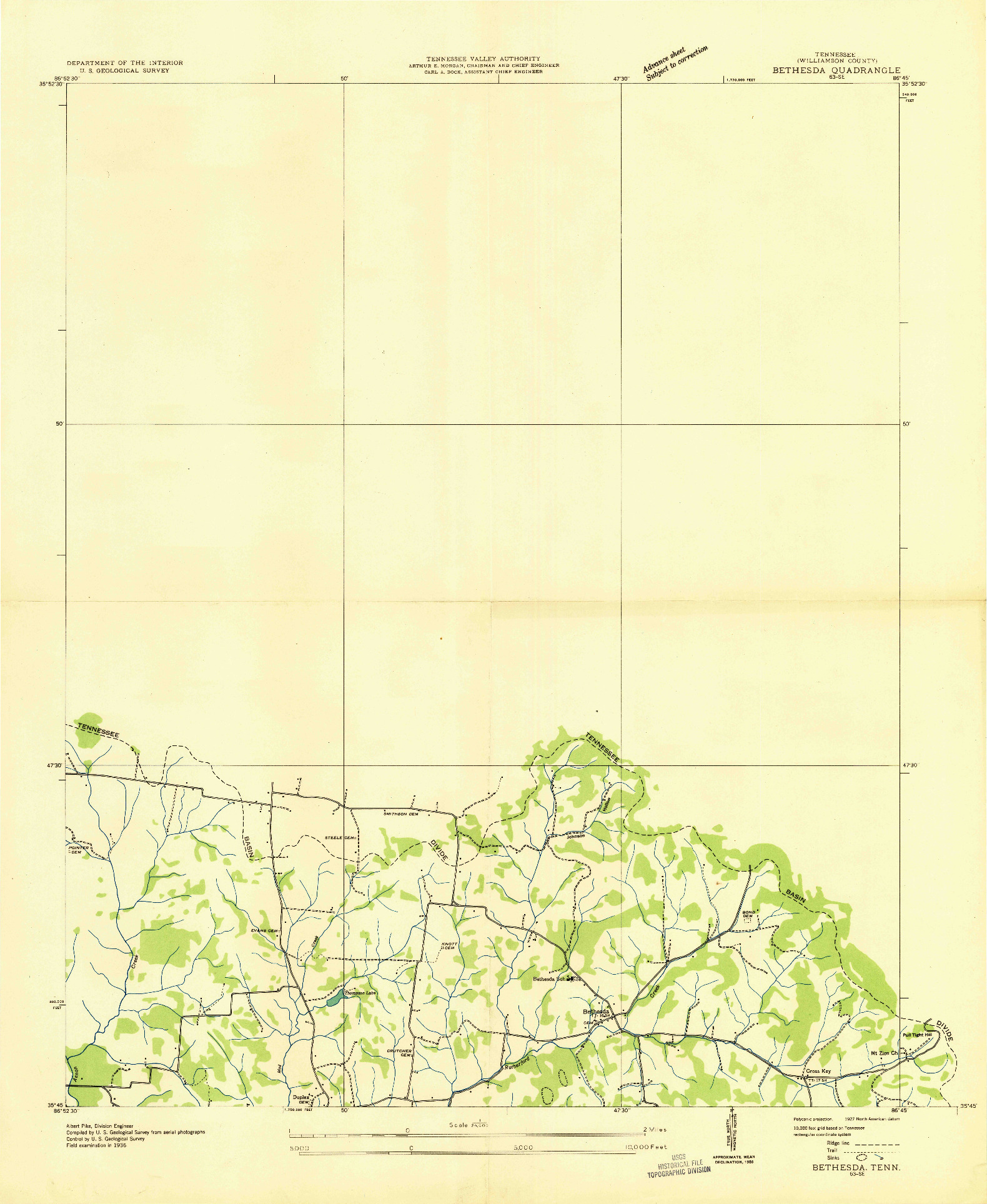 USGS 1:24000-SCALE QUADRANGLE FOR BETHESDA, TN 1936