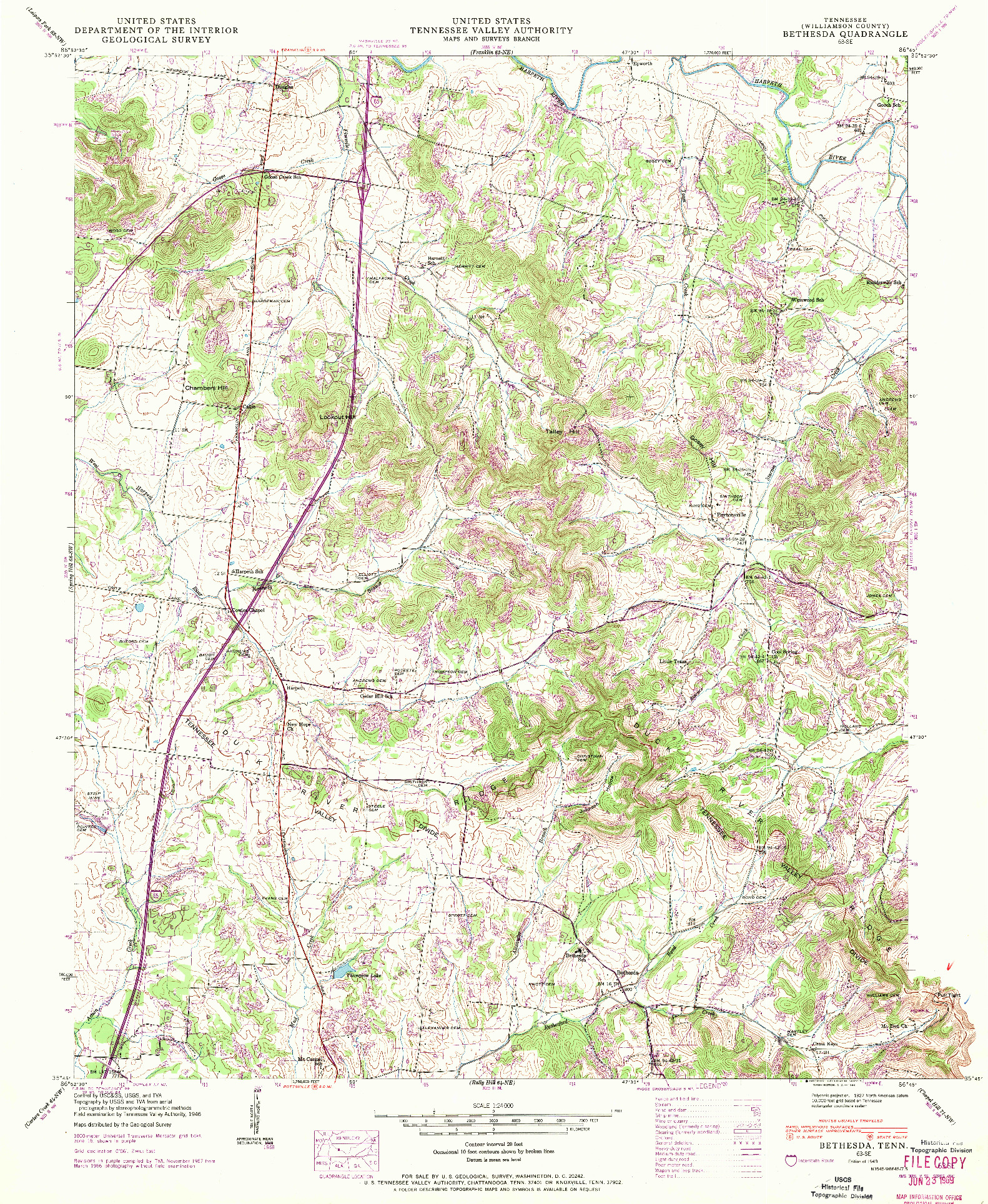 USGS 1:24000-SCALE QUADRANGLE FOR BETHESDA, TN 1949
