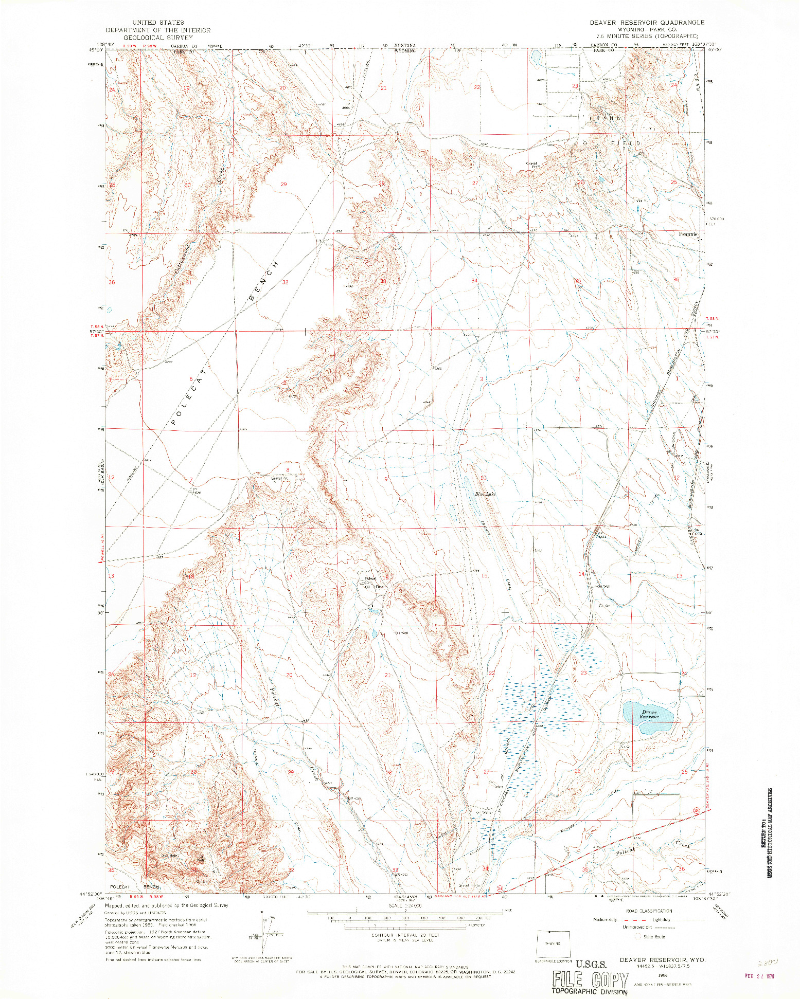 USGS 1:24000-SCALE QUADRANGLE FOR DEAVER RESERVOIR, WY 1966