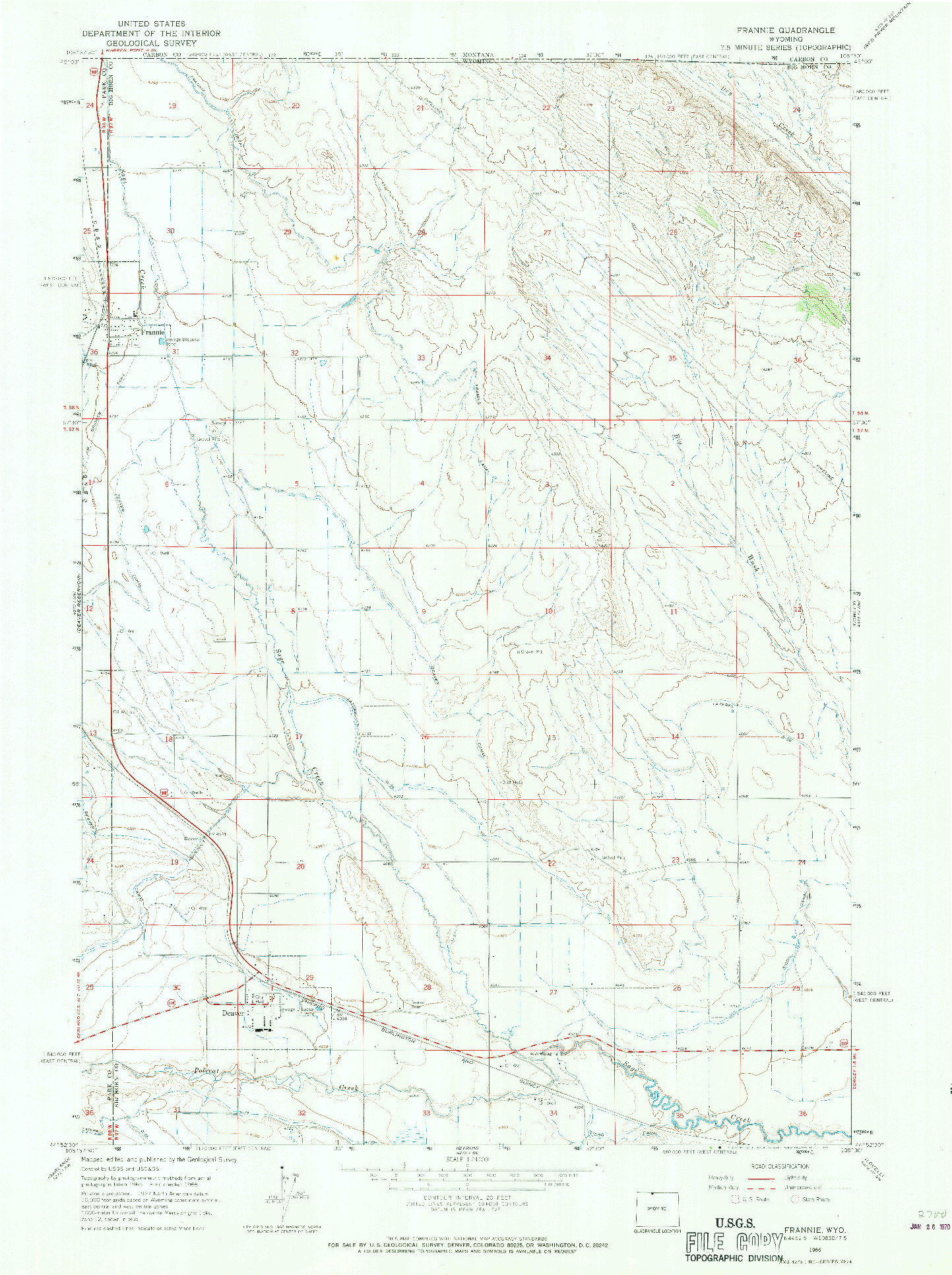 USGS 1:24000-SCALE QUADRANGLE FOR FRANNIE, WY 1966
