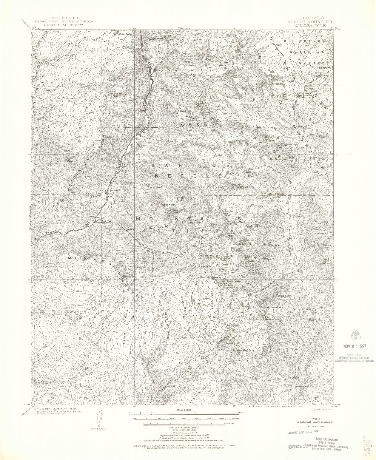 USGS 1:62500-SCALE QUADRANGLE FOR NEEDLE MOUNTAINS, CO 1900