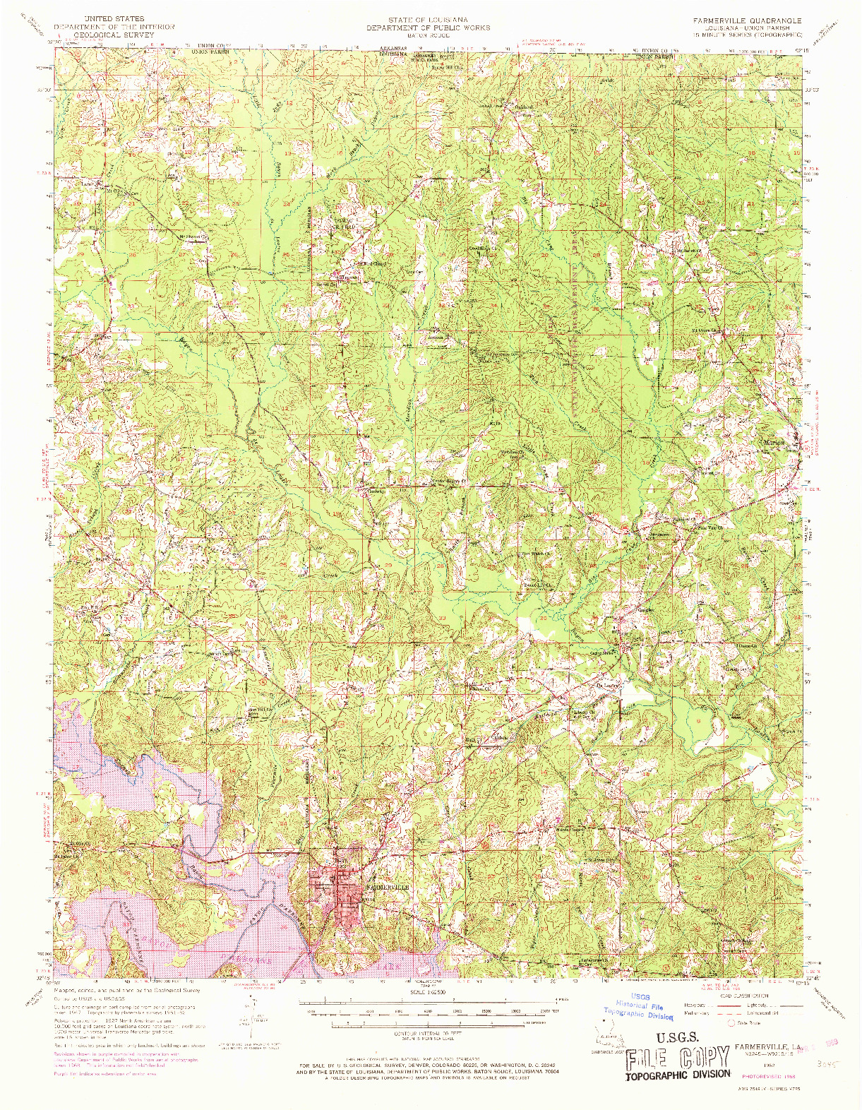 USGS 1:62500-SCALE QUADRANGLE FOR FARMERVILLE, LA 1952