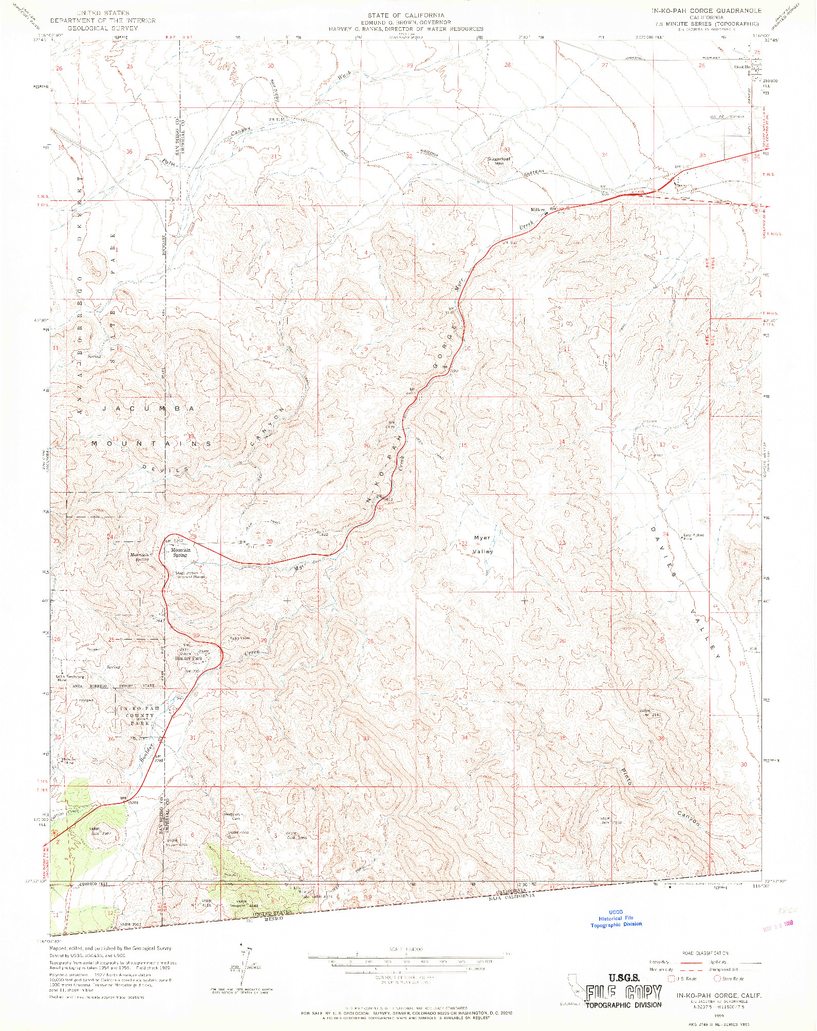 USGS 1:24000-SCALE QUADRANGLE FOR IN-KO-PAH GORGE, CA 1959