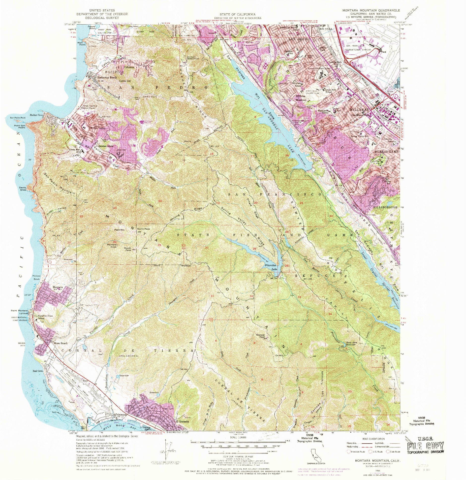 USGS 1:24000-SCALE QUADRANGLE FOR MONTARA MOUNTAIN, CA 1956