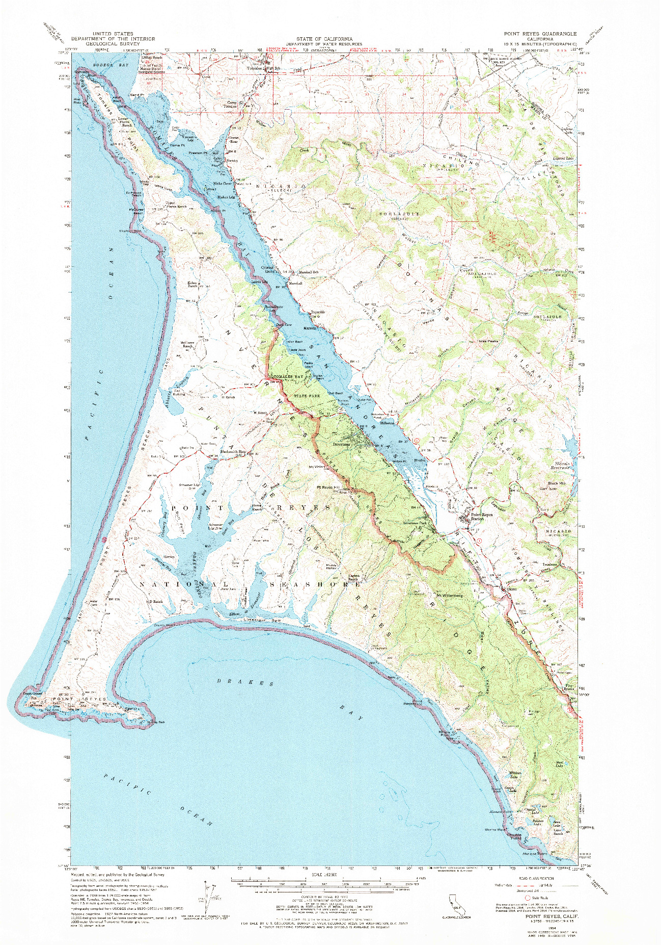 USGS 1:62500-SCALE QUADRANGLE FOR POINT REYES, CA 1954