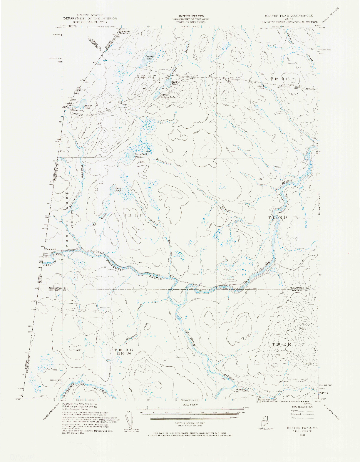 USGS 1:62500-SCALE QUADRANGLE FOR BEAVER POND, ME 1955