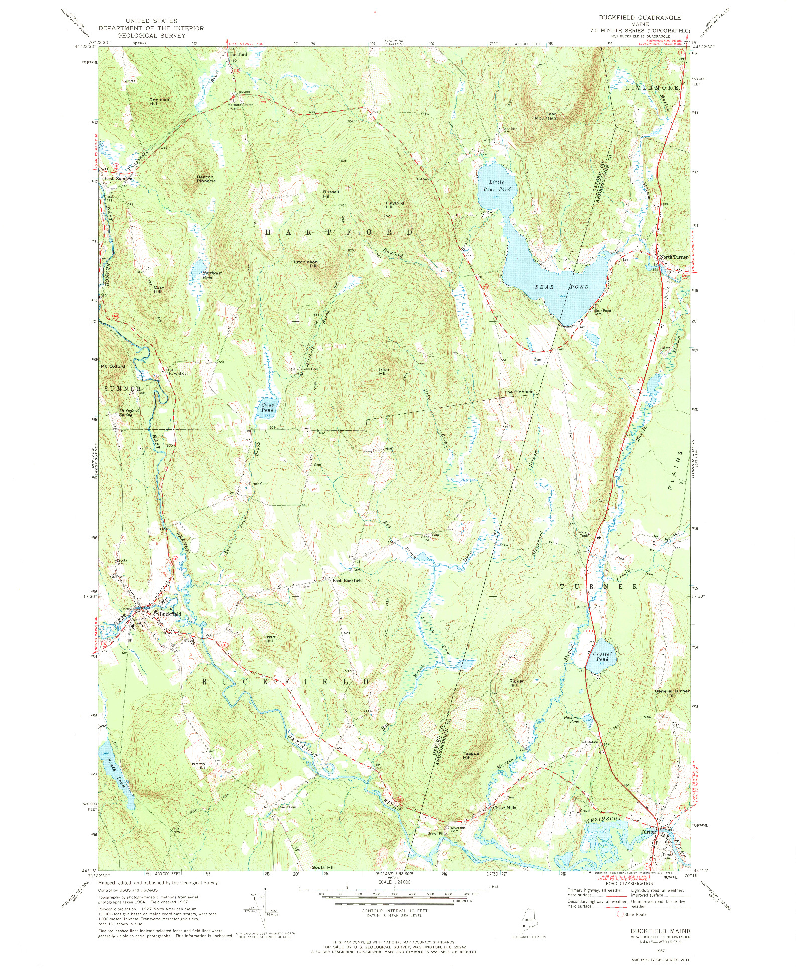 USGS 1:24000-SCALE QUADRANGLE FOR BUCKFIELD, ME 1967