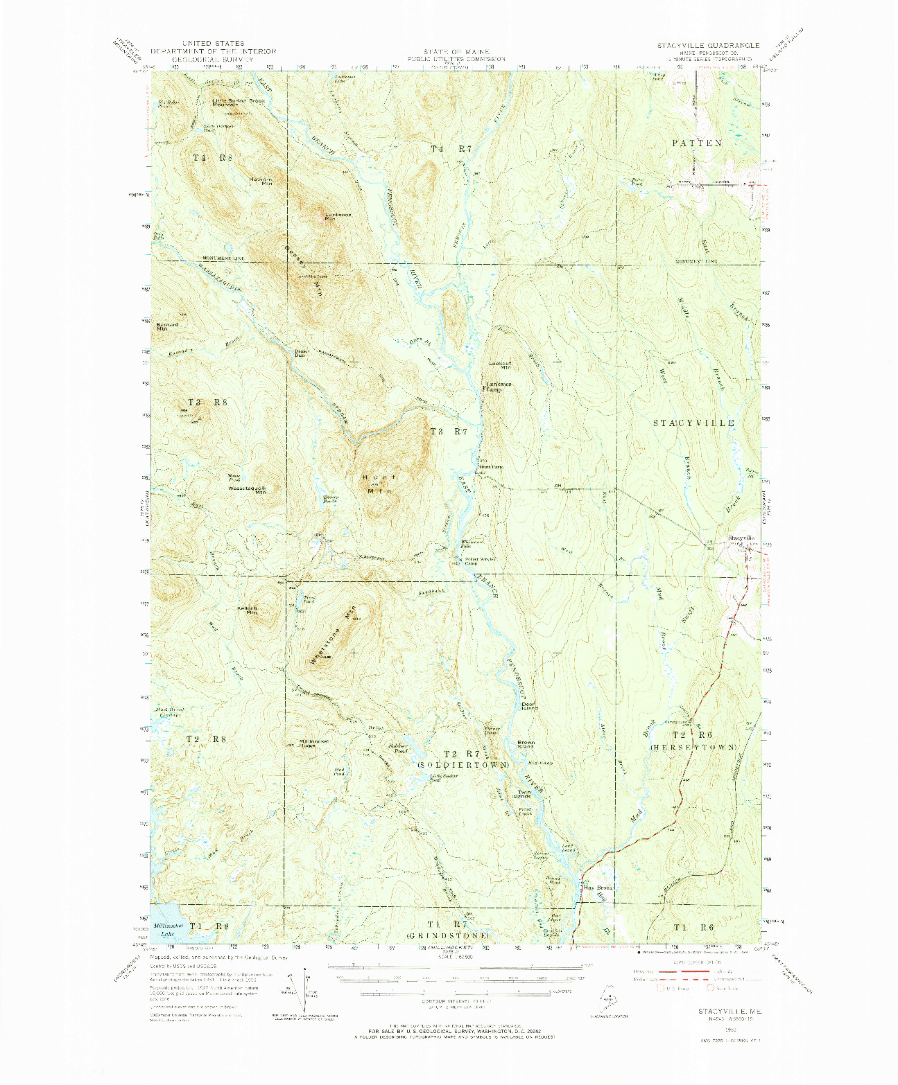 USGS 1:62500-SCALE QUADRANGLE FOR STACYVILLE, ME 1953