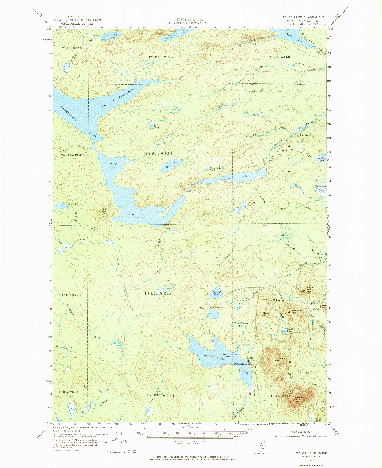 USGS 1:62500-SCALE QUADRANGLE FOR TELOS LAKE, ME 1957