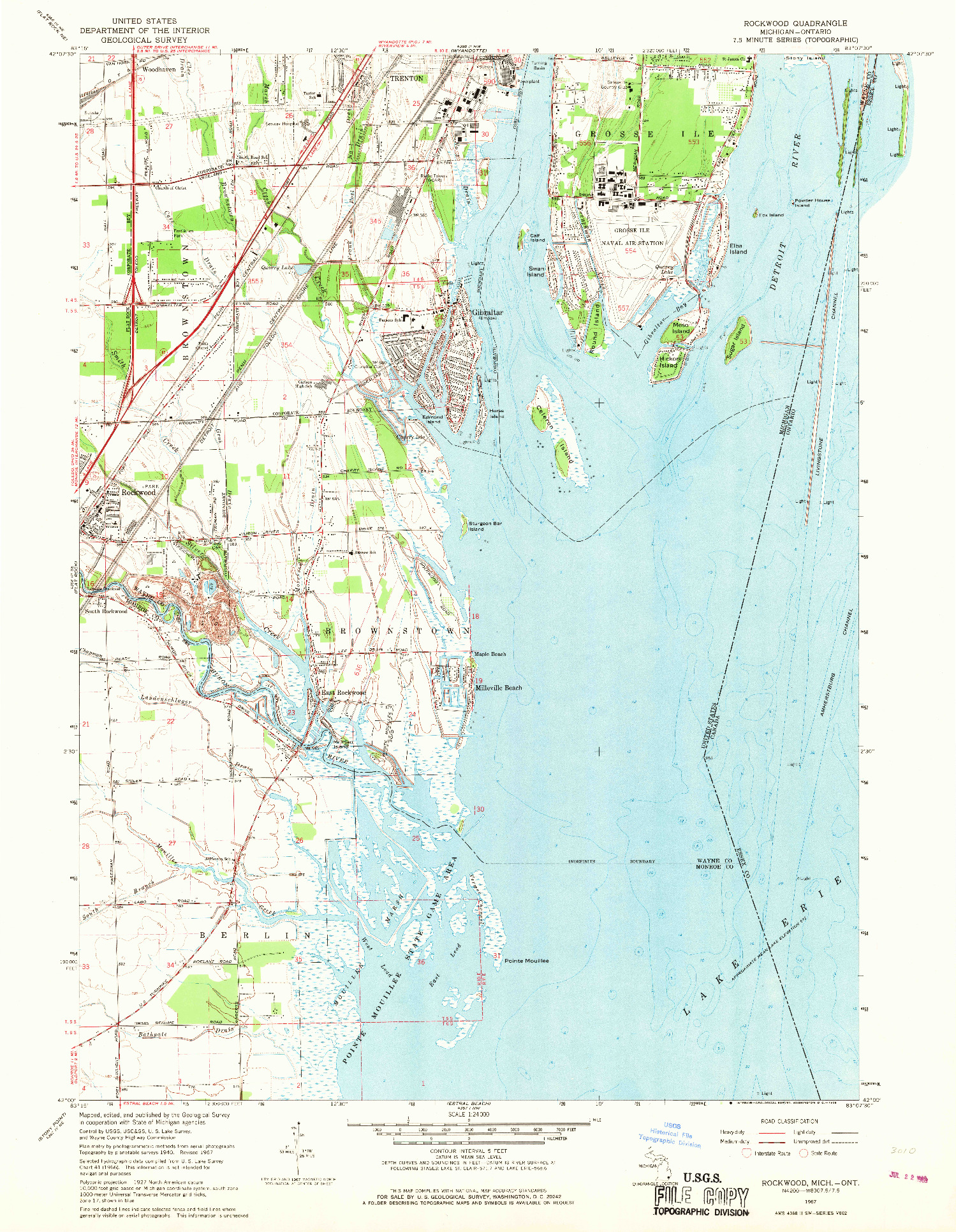 USGS 1:24000-SCALE QUADRANGLE FOR ROCKWOOD, MI 1967