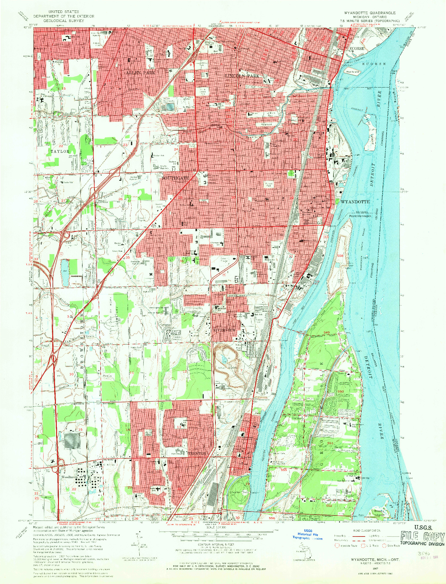 USGS 1:24000-SCALE QUADRANGLE FOR WYANDOTTE, MI 1967