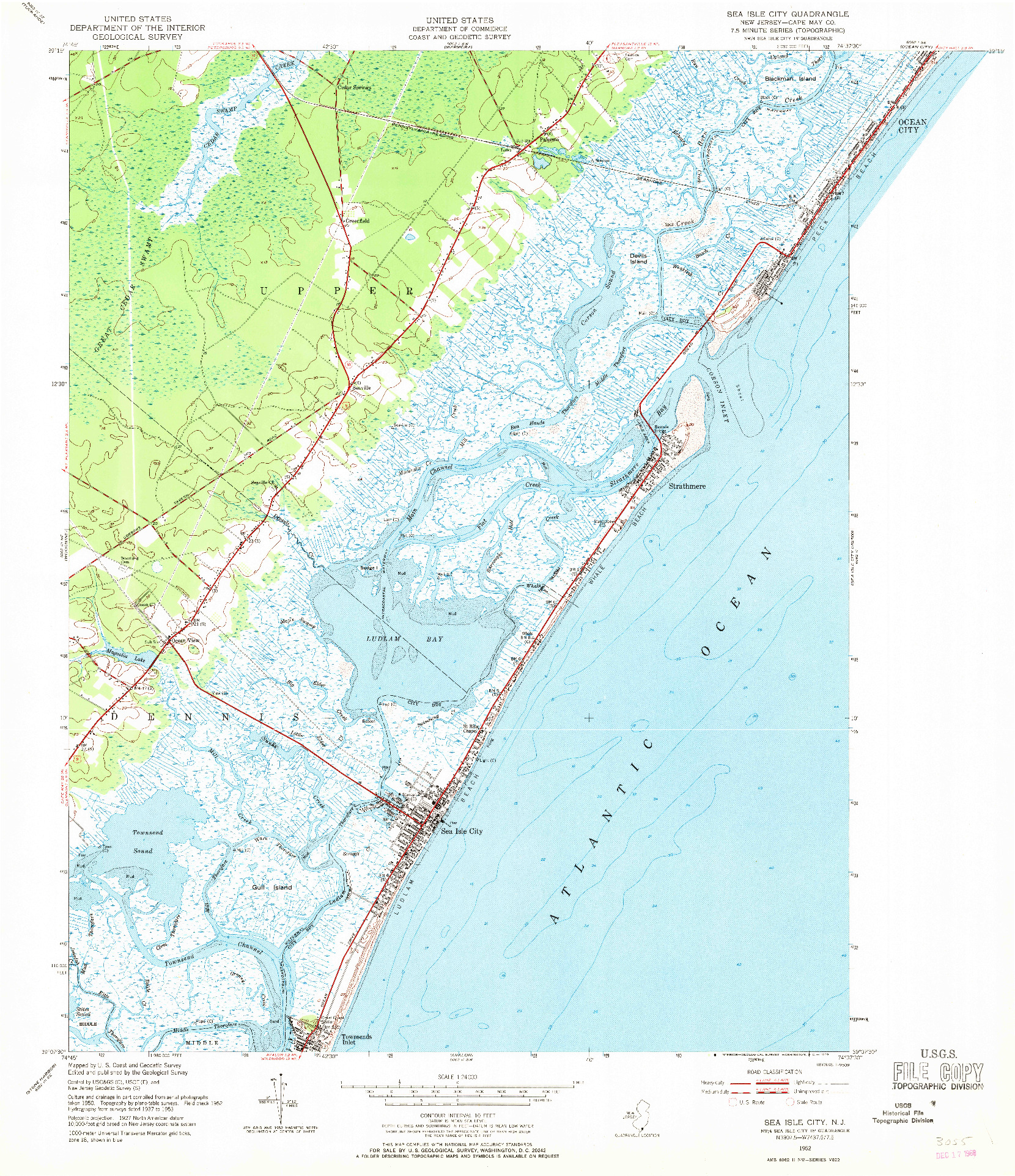 USGS 1:24000-SCALE QUADRANGLE FOR SEA ISLE CITY, NJ 1952