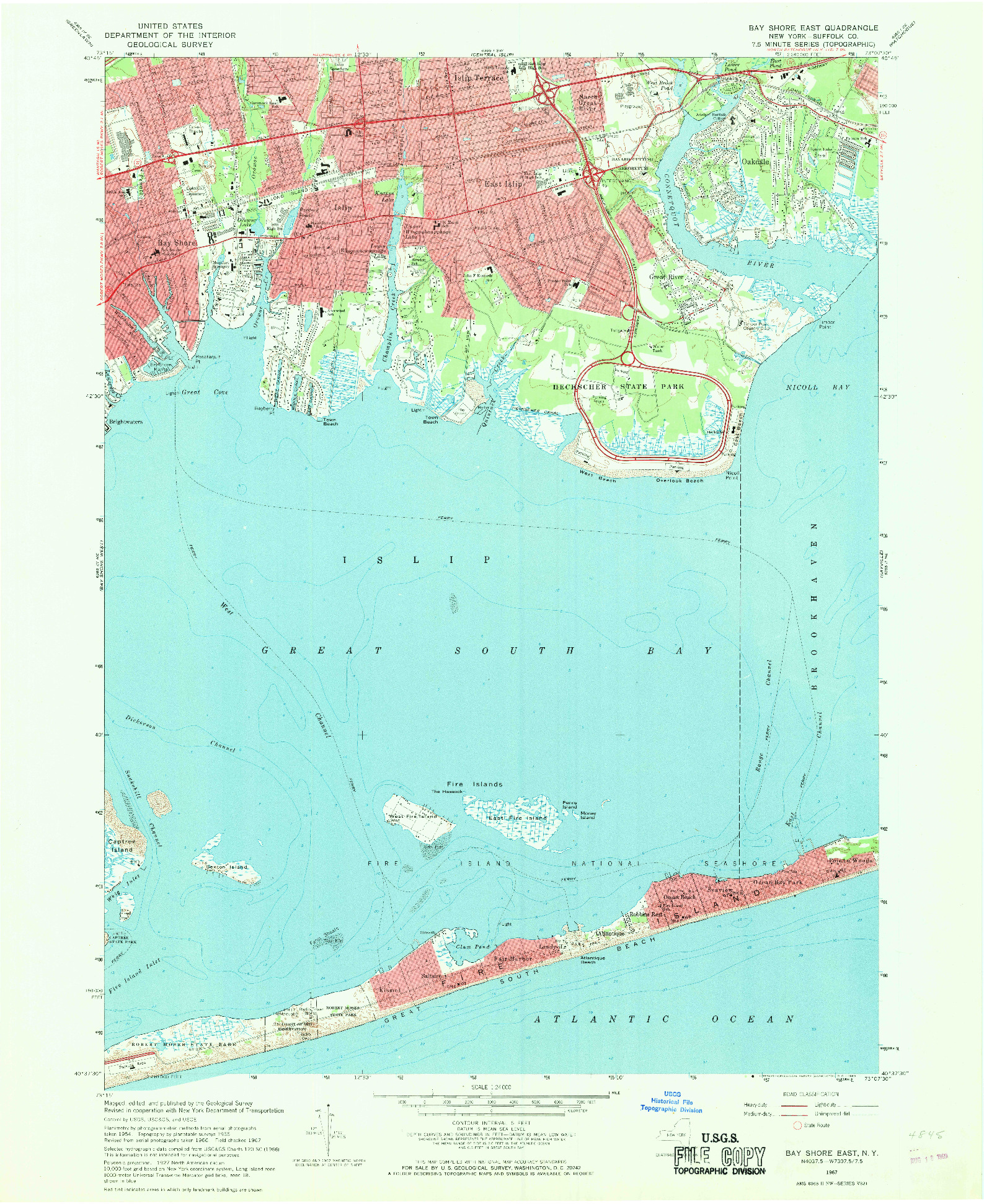 USGS 1:24000-SCALE QUADRANGLE FOR BAY SHORE EAST, NY 1967