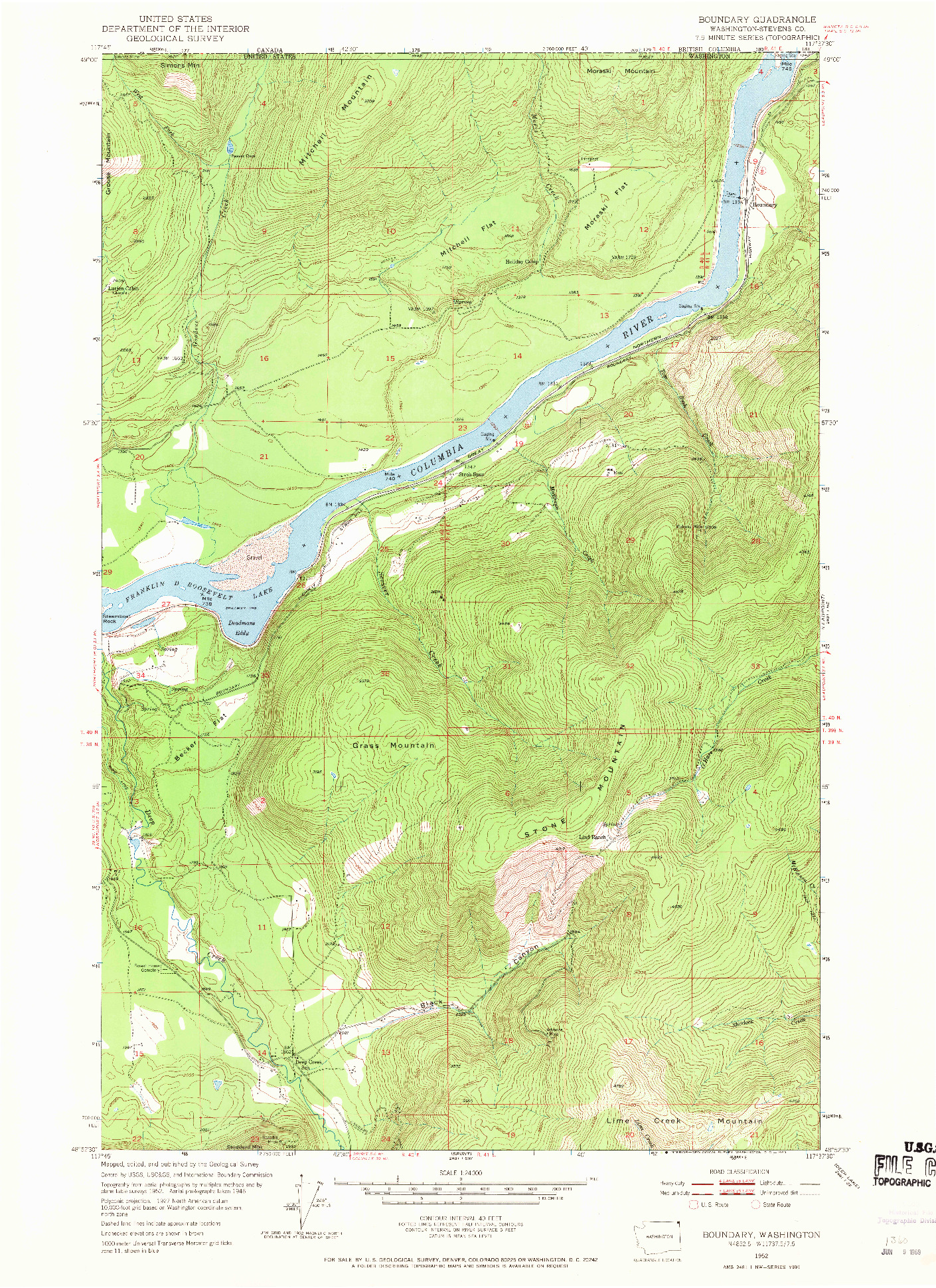 USGS 1:24000-SCALE QUADRANGLE FOR BOUNDARY, WA 1952