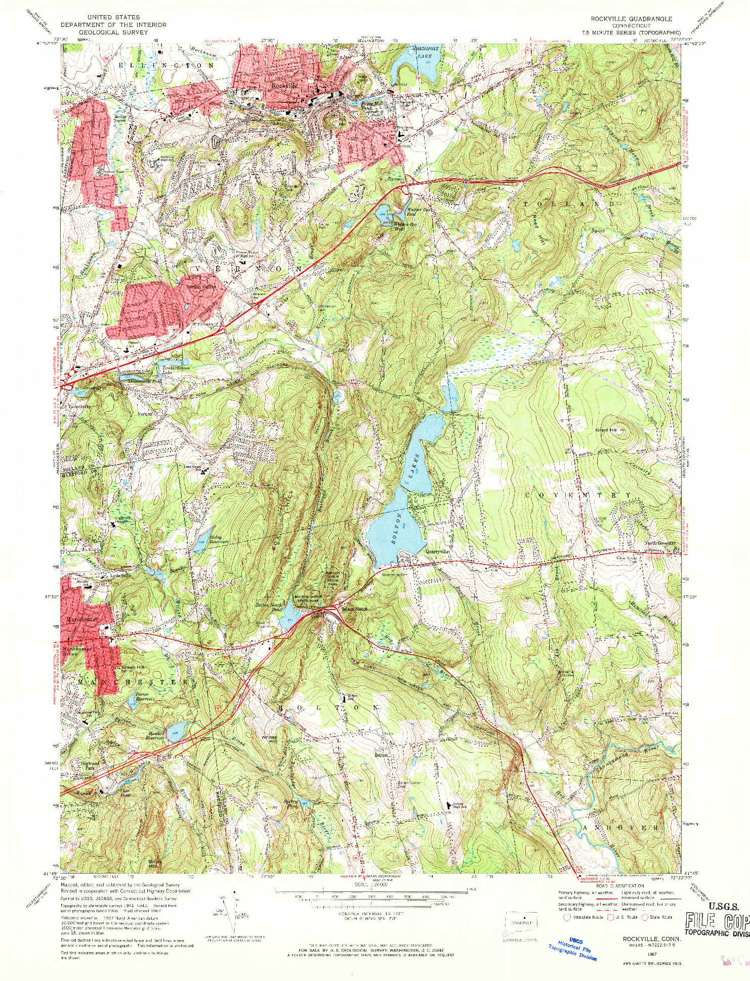 USGS 1:24000-SCALE QUADRANGLE FOR ROCKVILLE, CT 1967