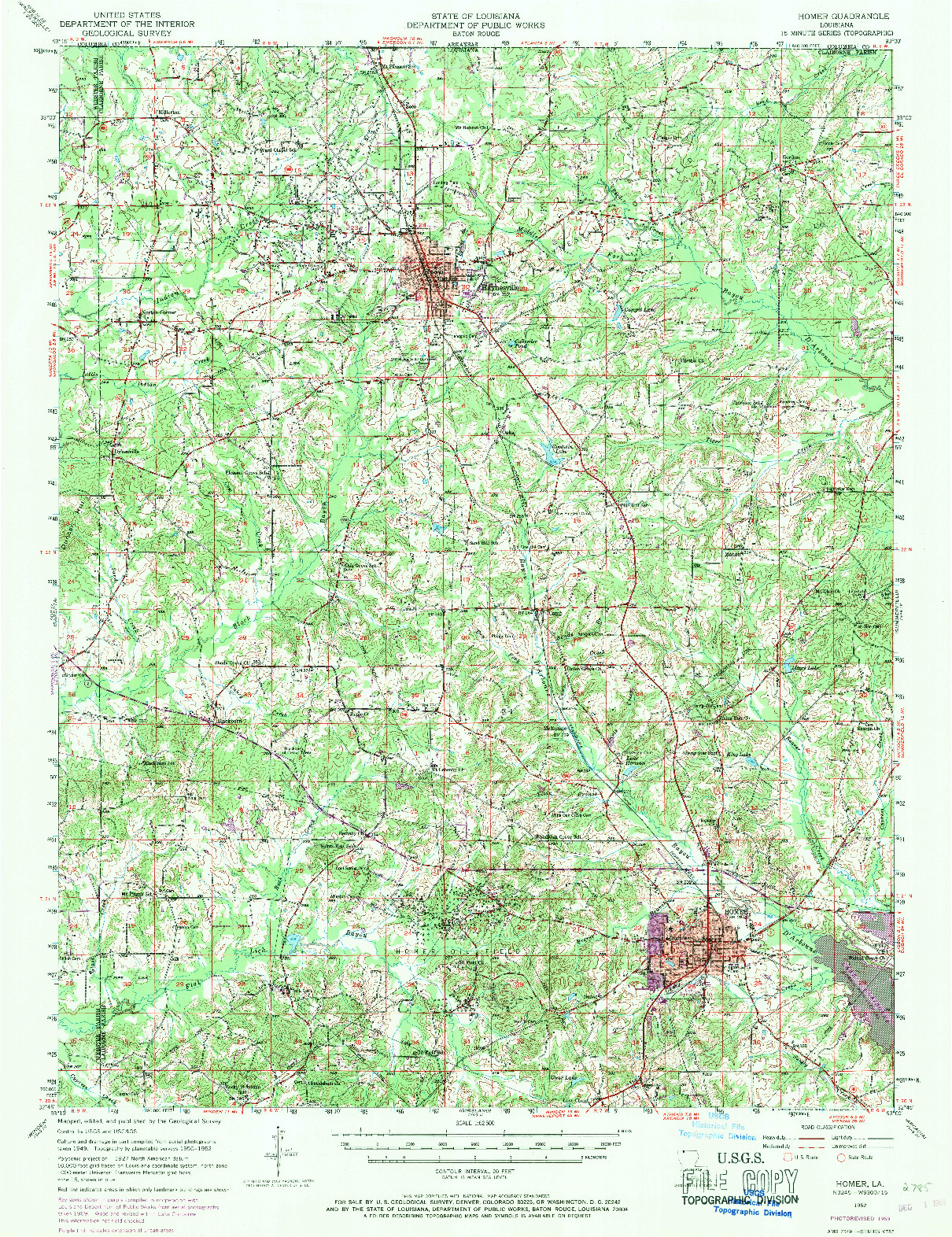 USGS 1:62500-SCALE QUADRANGLE FOR HOMER, LA 1952