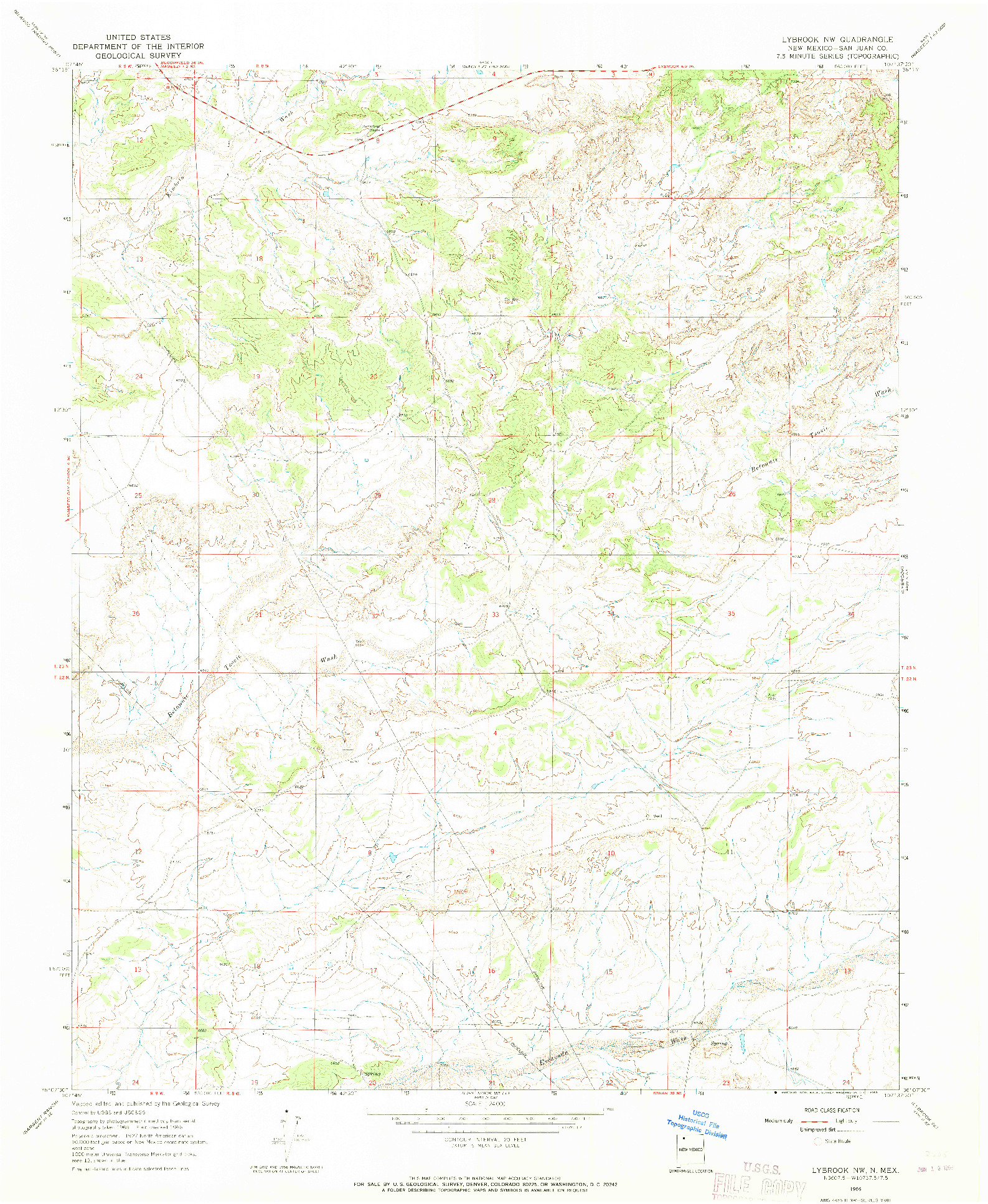 USGS 1:24000-SCALE QUADRANGLE FOR LYBROOK NW, NM 1966