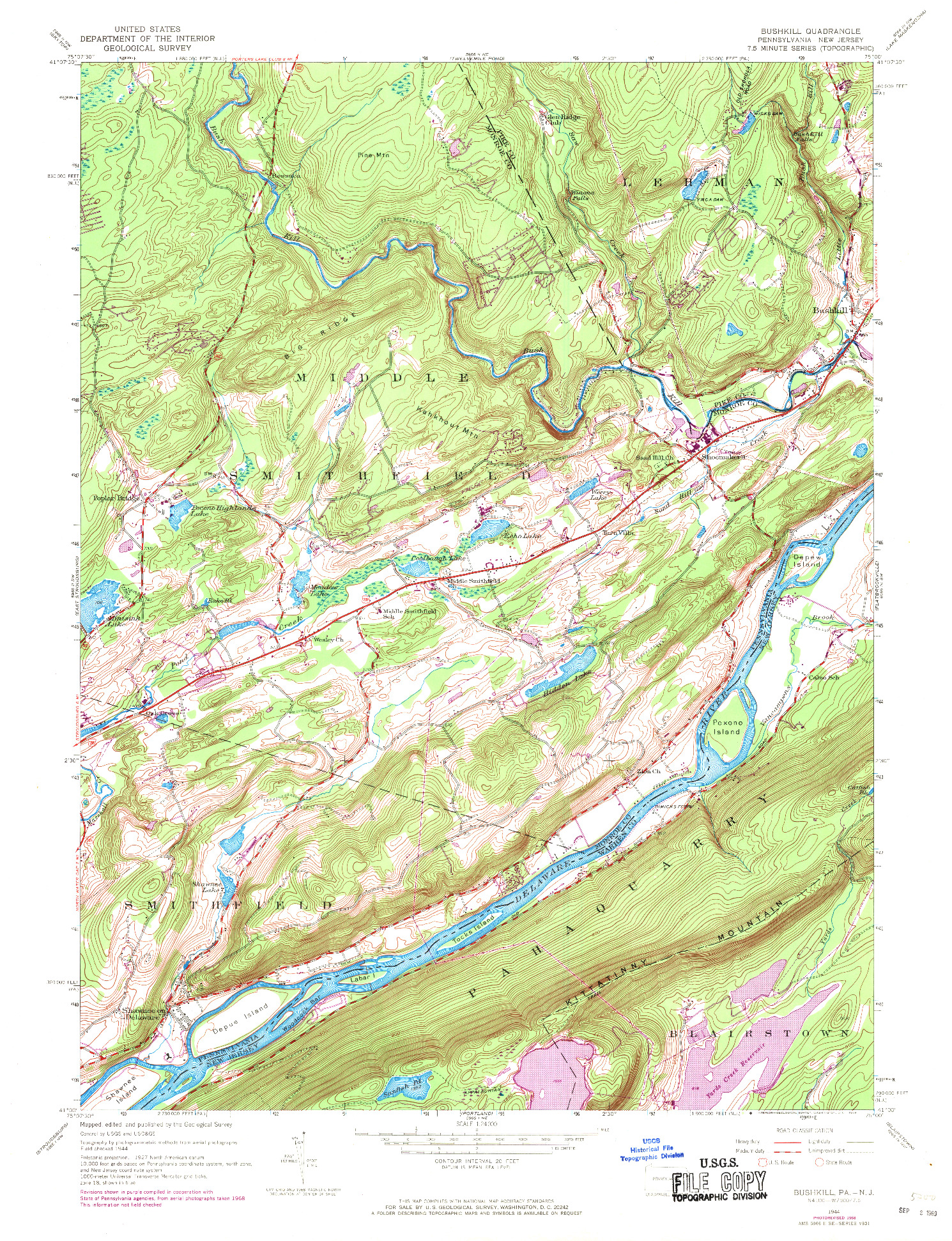 USGS 1:24000-SCALE QUADRANGLE FOR BUSHKILL, PA 1944