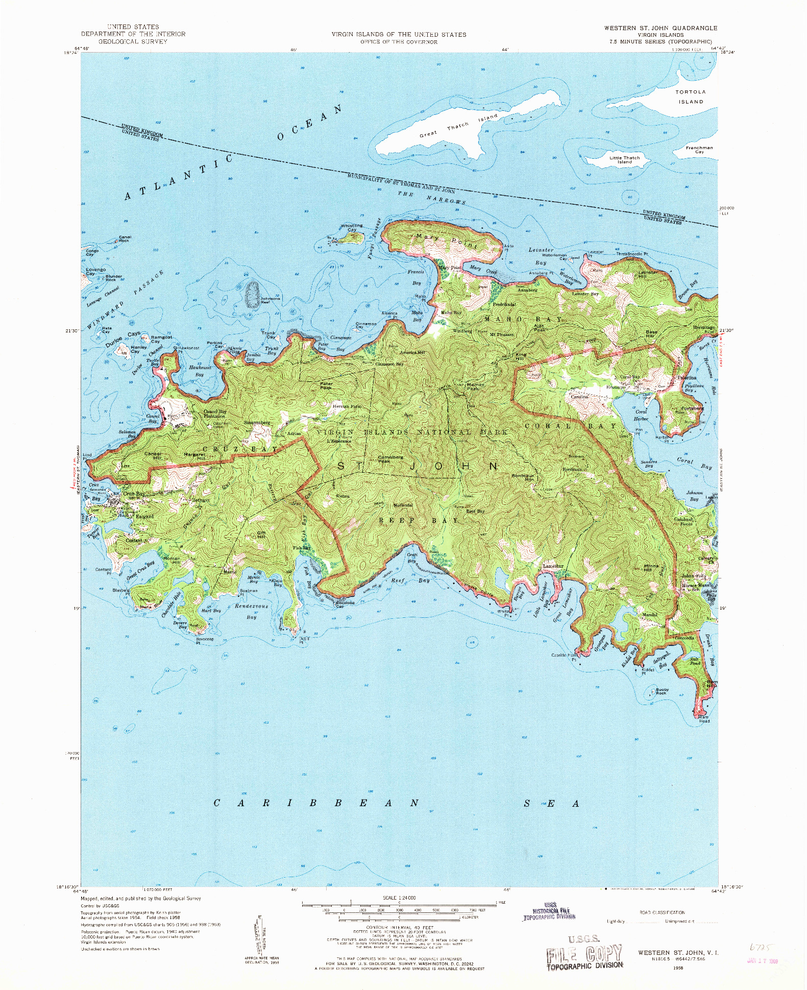 USGS 1:24000-SCALE QUADRANGLE FOR WESTERN ST. JOHN, VI 1958