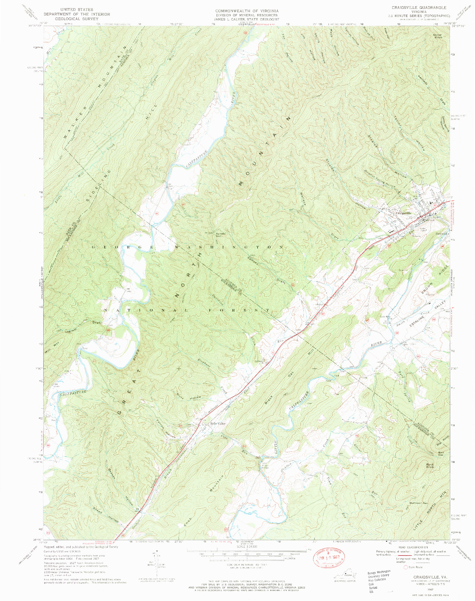 USGS 1:24000-SCALE QUADRANGLE FOR CRAIGSVILLE, VA 1967